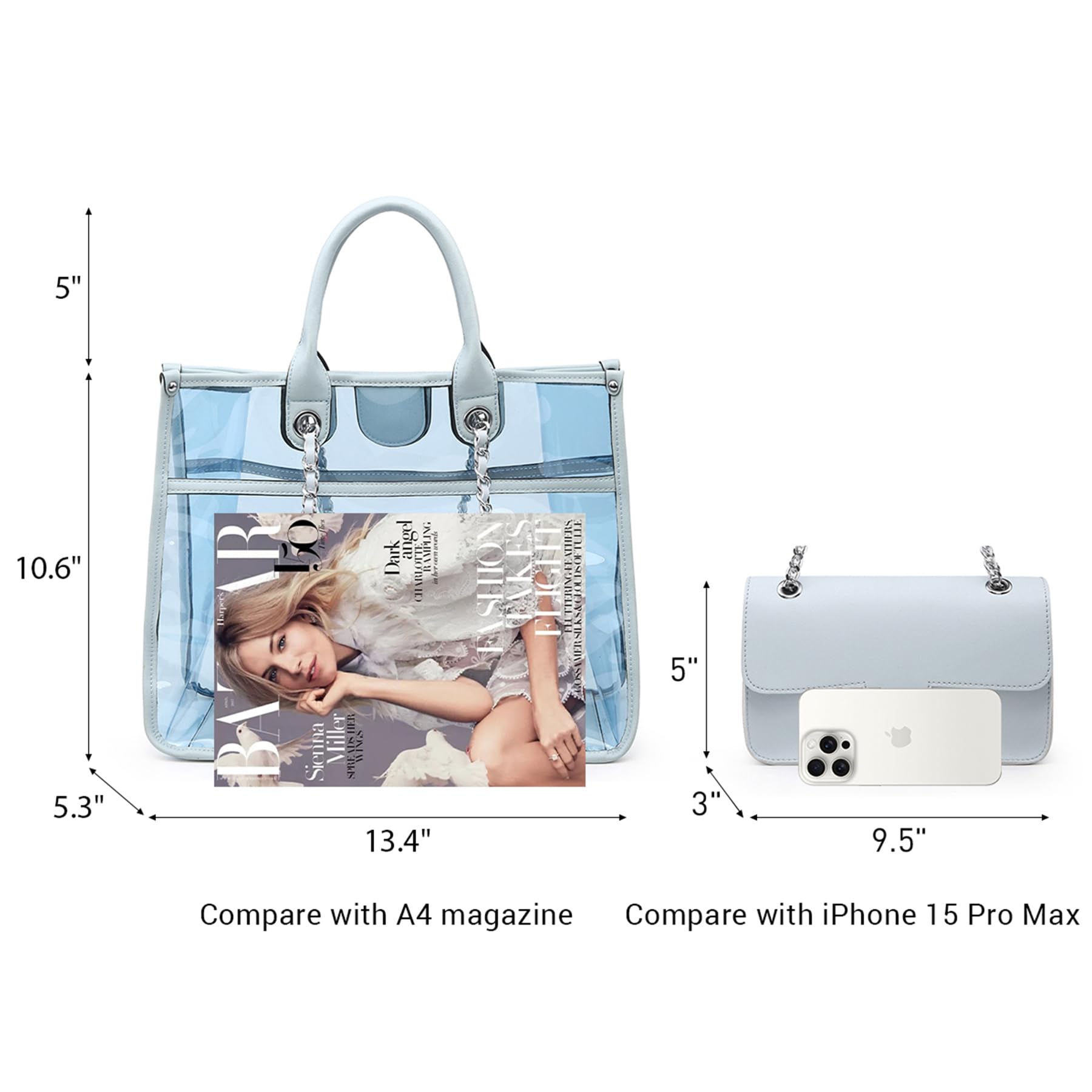 Large Clear Tote Bag for Women - Stadium Approved Transparent Crossbody Purse | 2-in-1 Shoulder Work Bag for Concerts, Sports Games & Travel