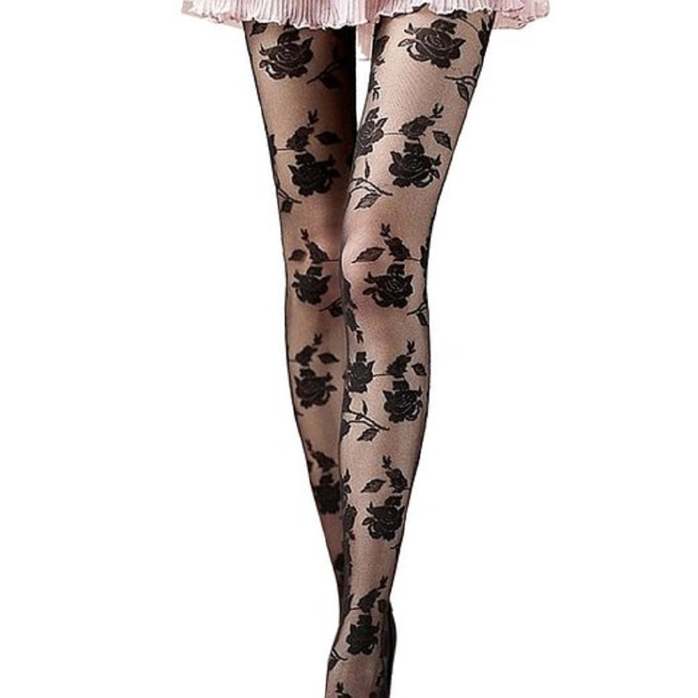 Sexy Lace Rose Pattern Pantyhose Stockings for Women - Elegant Long Tights for Date Night, Party & Special Occasions