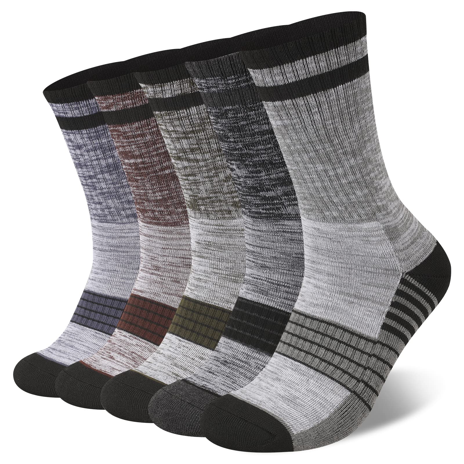 COOVAN Men's Hiking Socks 5-Pack - Moisture Wicking Cushioned Athletic Boot Socks for Outdoor Activities & Trekking - Perfect for Hiking, Camping and Sports