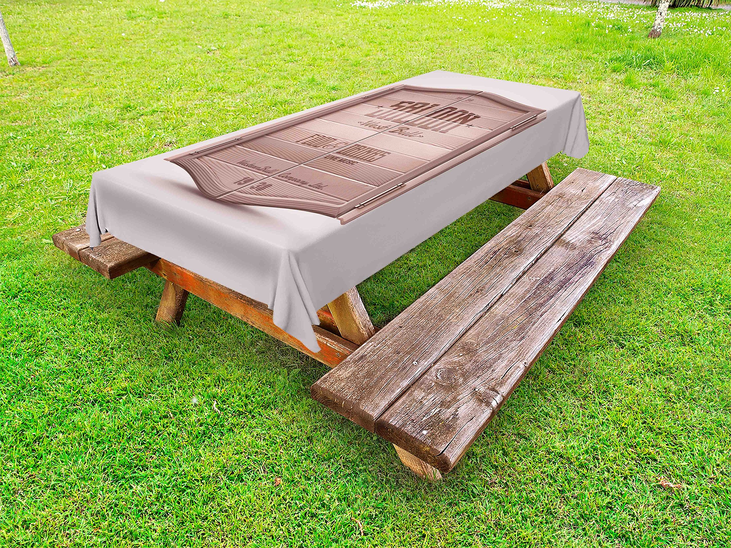 Ambesonne Western Outdoor Tablecloth - Antique Saloon Door Design, Washable Picnic Table Cover 58x84 Inches, Warm Taupe Brown | Perfect for BBQ, Patio Dining & Western Theme Parties