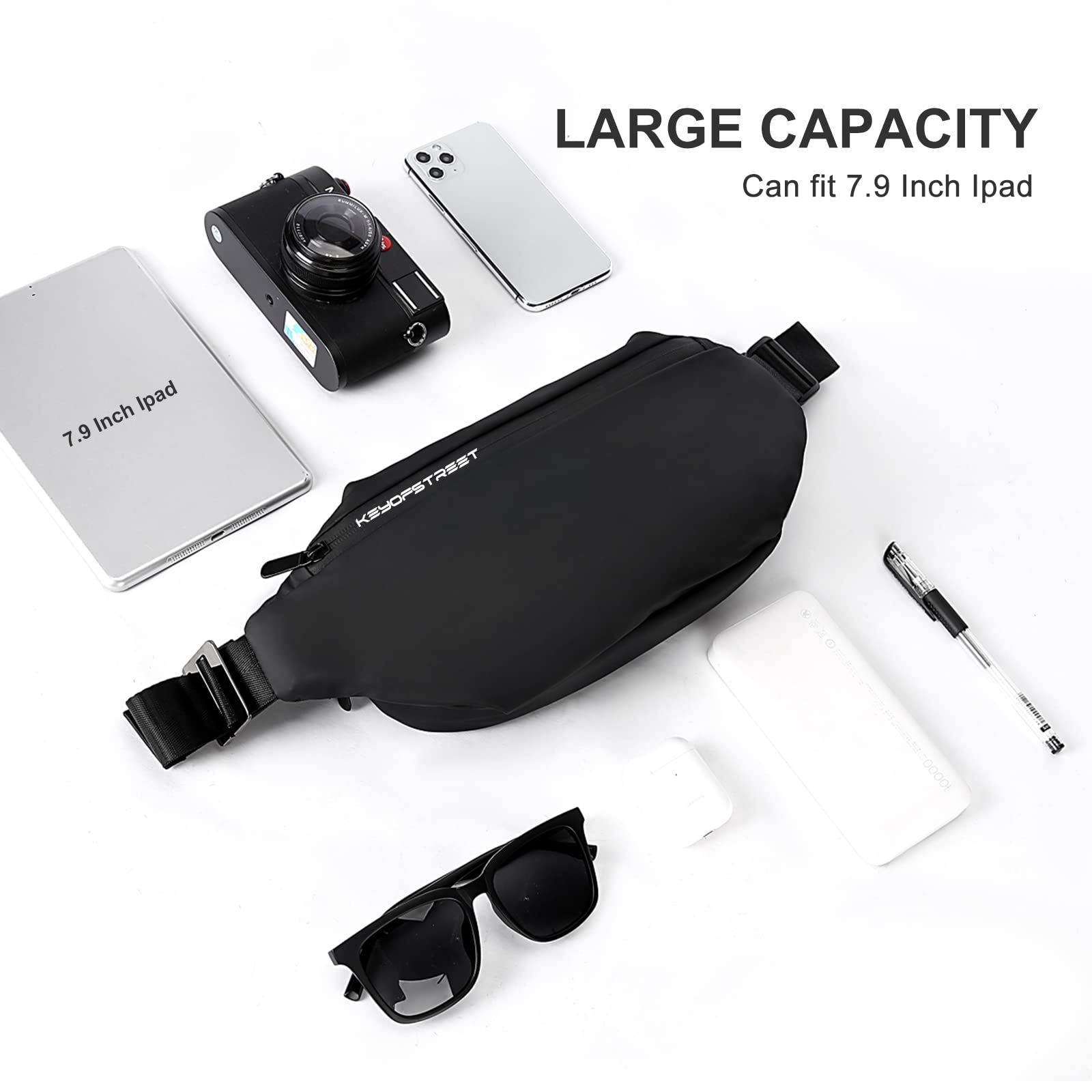 Men's Waterproof Crossbody Fanny Pack - Large Waist Bag for Travel, Running, Cycling & Sports - Holds Phones & Essentials - Perfect for Outdoor Adventures & Daily Use