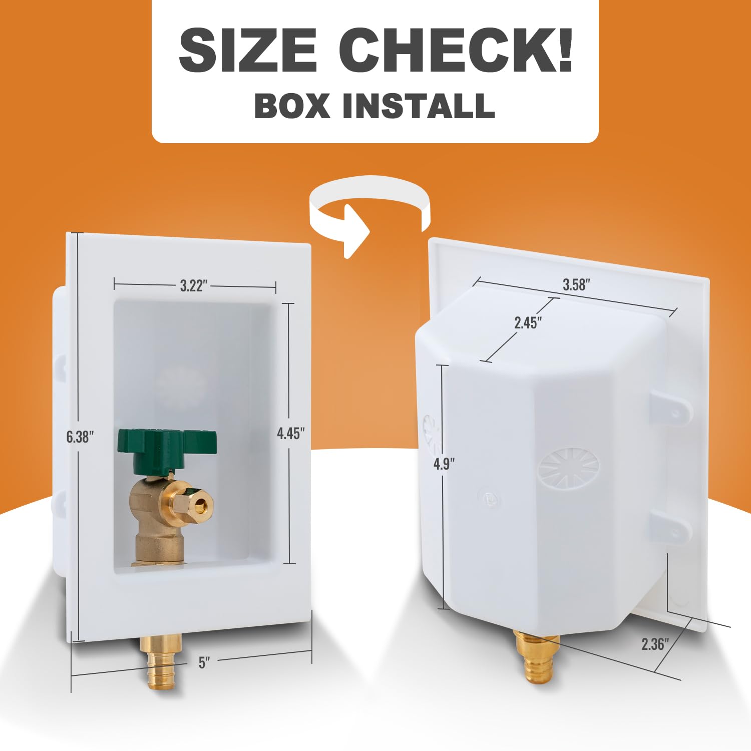 1/2 Inch PEX Crimp Inlet x 1/4 Inch OD Compression Outlet Ice Maker Valve Wall Box with 2 Crimp Rings - SUNGATOR Ice Maker Outlet Box for Refrigerator & Under Sink Installation