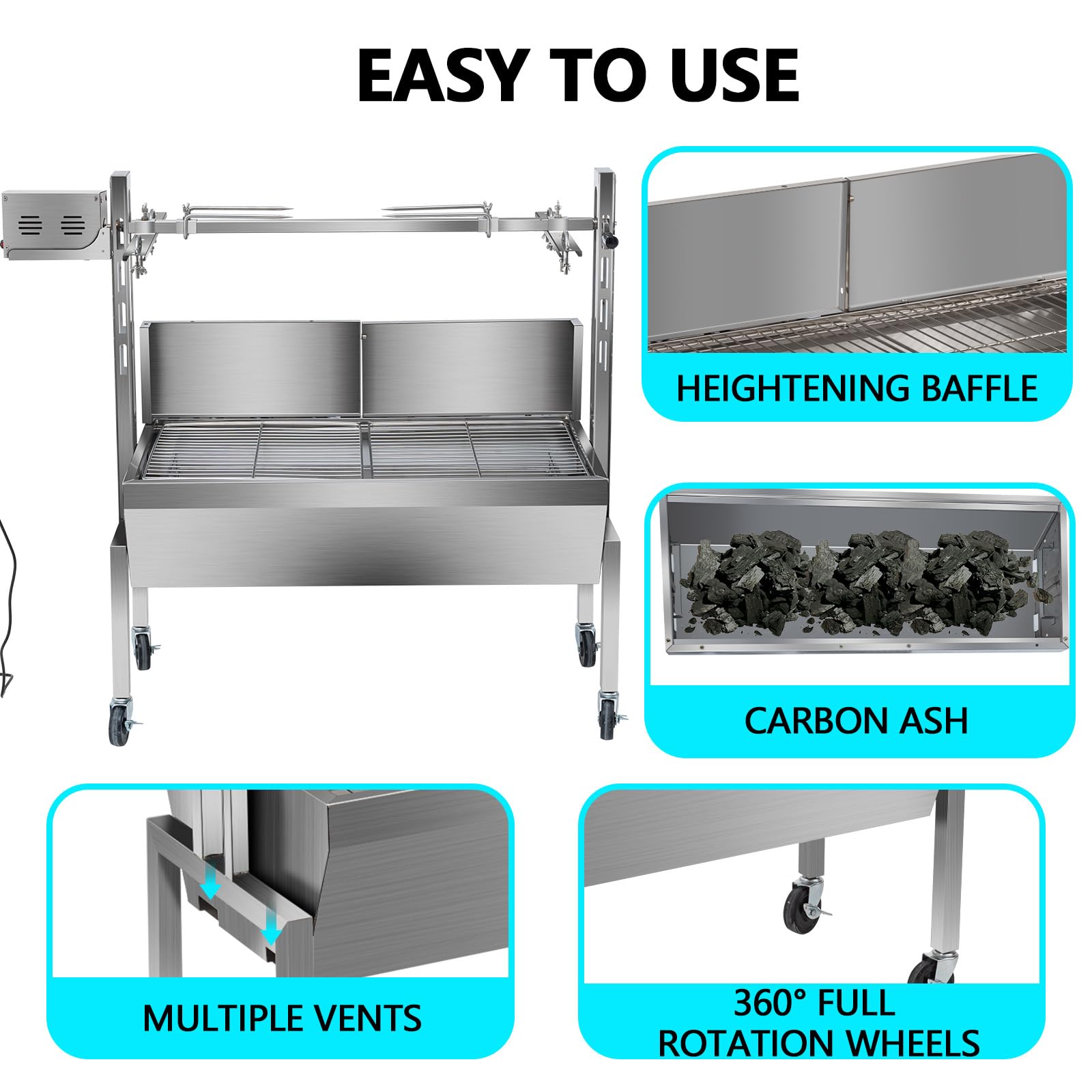 40W Electric BBQ Rotisserie Grill Kit - 48