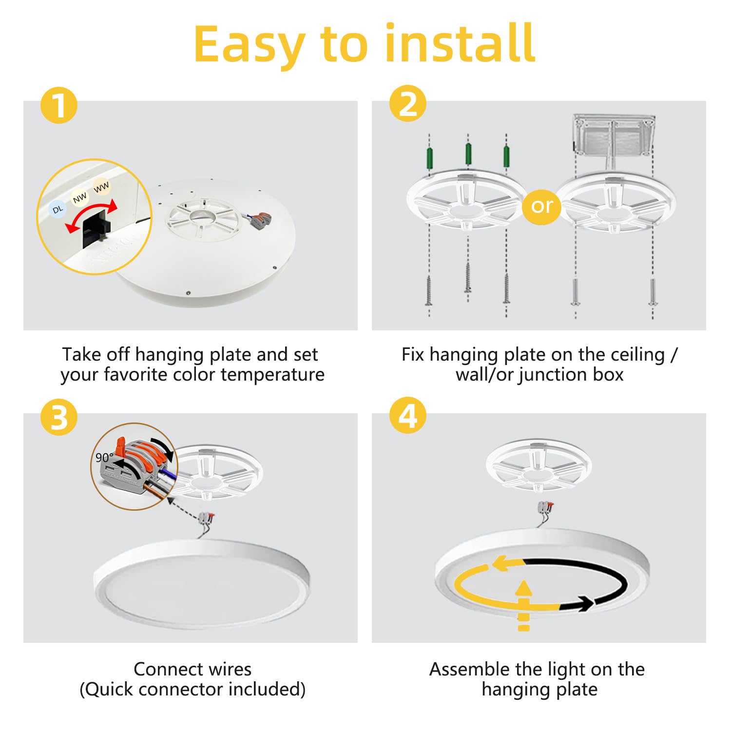 4 Pack 12 Inch Ultra-Slim Low Profile LED Ceiling Light Fixture - Dimmable Round Flat Panel Light with 3 Color Temperatures (3000K/4000K/5000K) - Perfect for Bedroom, Living Room, Hallway, Bathroom and Kitchen Lighting
