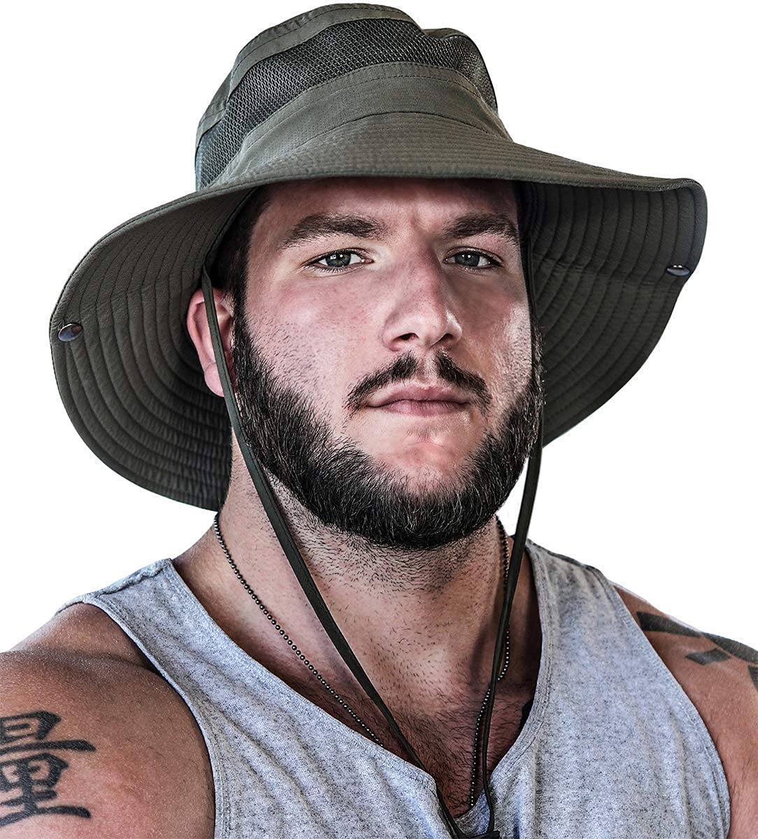 GearTOP UPF 50+ Sun Hat for Men - Wide Brim Explorer Hat with Neck Flap & Adjustable Chin Strap - Outdoor Hiking, Fishing, Beach, Gardening Sun Protection Hat