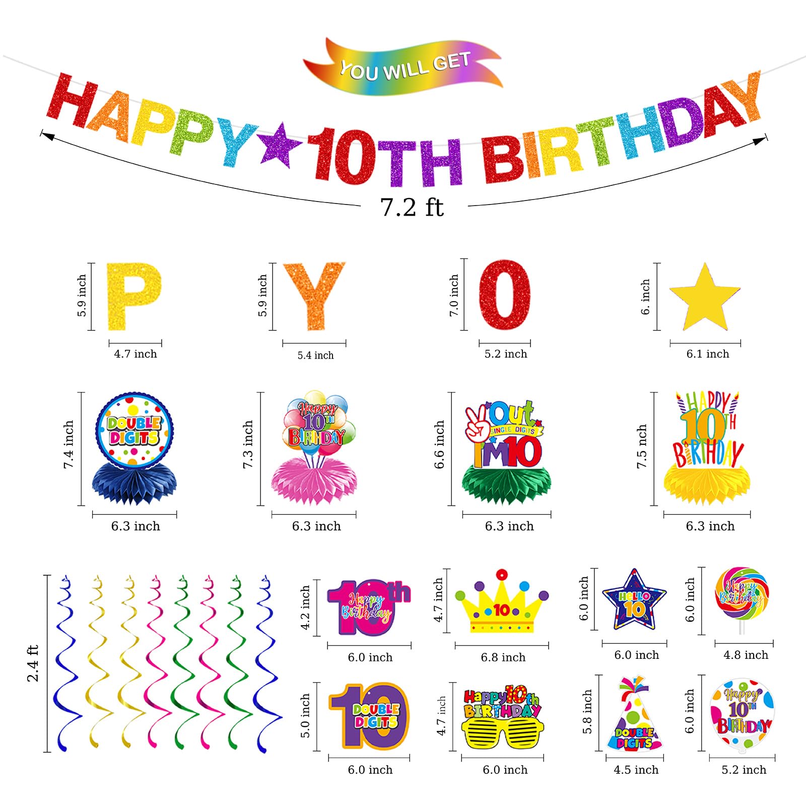 10th Birthday Party Decorations Kit for Girls & Boys - Happy 10th Birthday Banner, Swirls & Honeycomb Centerpieces - Double Digits Level Up Party Supplies for 10 Year Olds - Perfect for Classroom, Home & Outdoor Birthday Celebrations