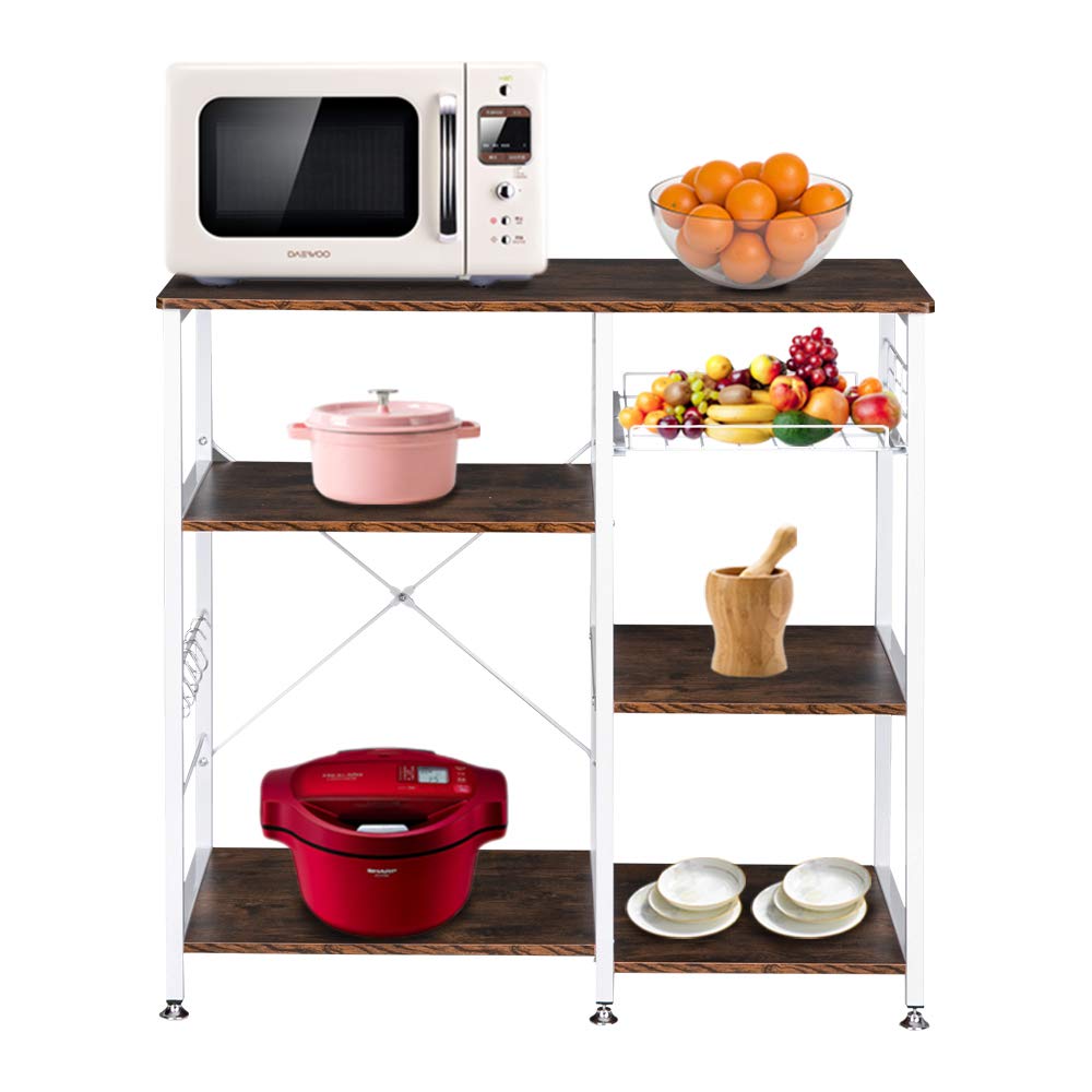 3-Tier Kitchen Bakers Rack with Microwave Stand - Sturdy Storage Cart & Workstation for Small Spaces | Perfect for Apartment, Dorm & RV Kitchen Organization