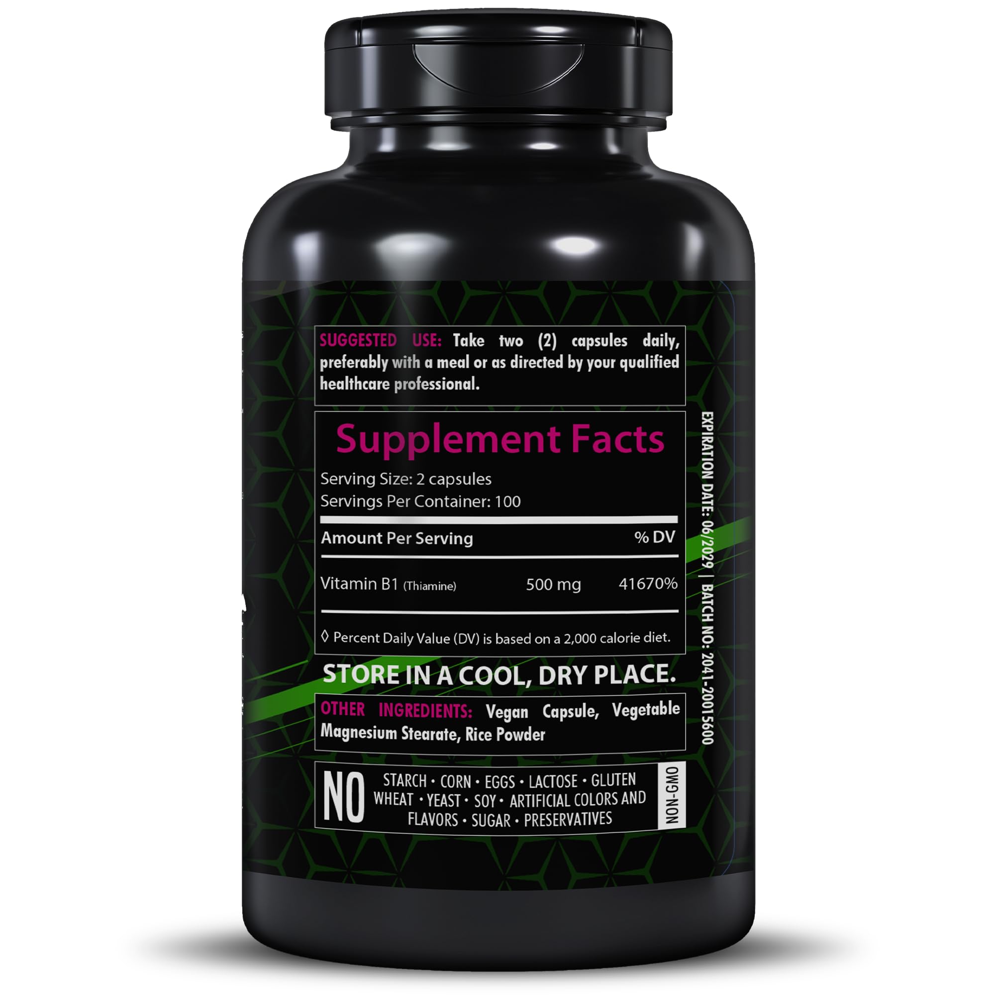 Vitamin B1 500mg | 200 Vegetarian Capsules | Thiamine Mononitrate Supplement | Supports Energy, Metabolism & Nervous System Health | Non-GMO, Gluten-Free | For Daily Wellness & Fatigue Relief