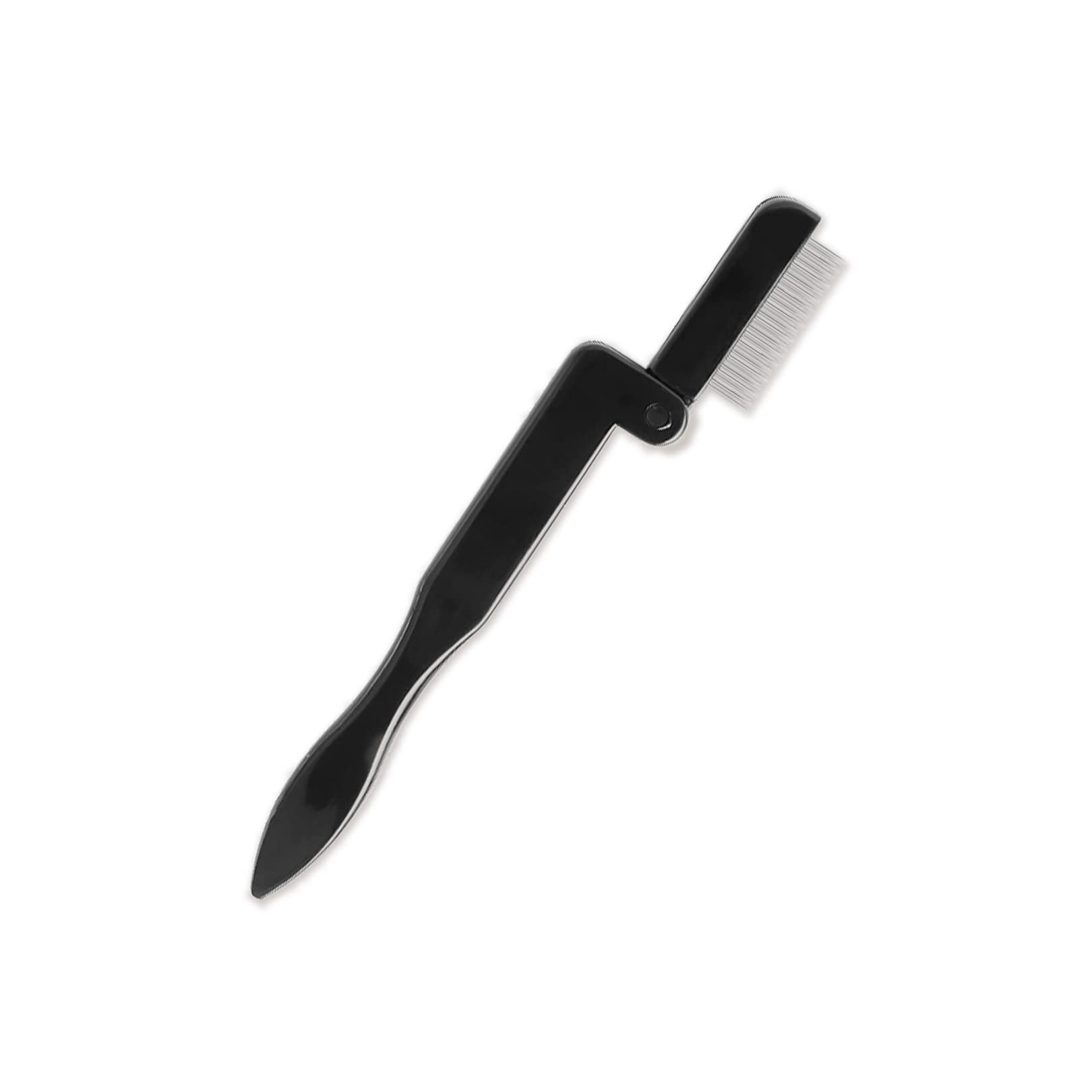 1Pcs Stainless Steel Eyebrow Comb & Eyelash Separator Brush - Portable Folding Grooming Tool for Perfect Eyebrow Shaping & Lash Separation - Ideal for Women's Makeup Kit, Travel & Daily Beauty Routine (Black)