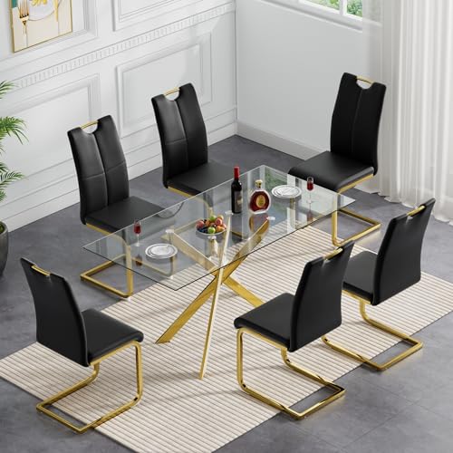 Gold Table With 6 Black Gold Chairs