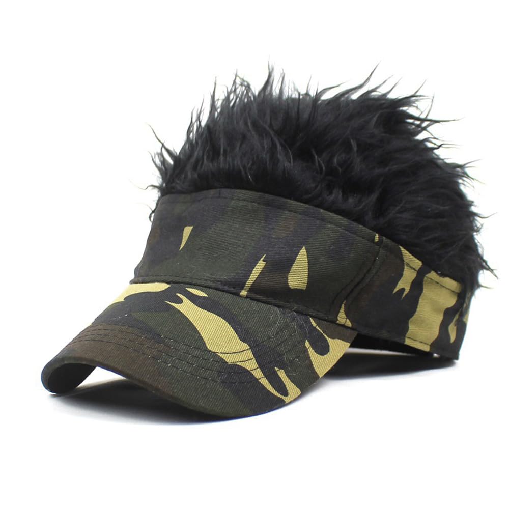 YEKEYI Funny Spiked Golf Visor Hat - Adjustable Novelty Wig Cap with Hair for Women & Men - Perfect for Costume Parties, Halloween, Golf Outings & Sun Protection