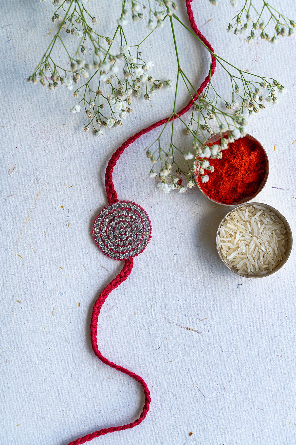 Red Diamond Wheel Embroidered Rakhi - Traditional Indian Bracelet for Raksha Bandhan Festival | Perfect Brother-Sister Gift for Celebrations
