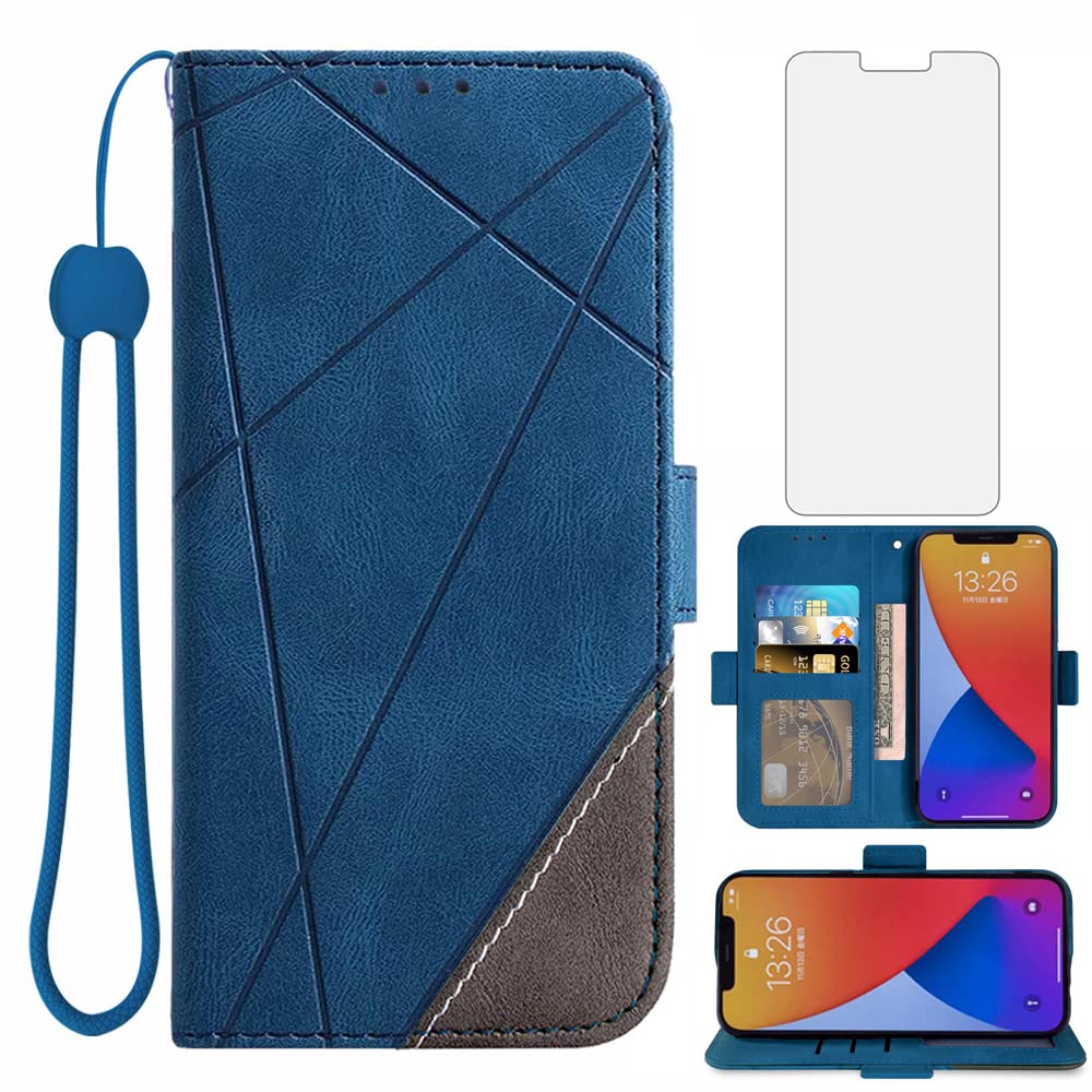 Premium Leather Wallet Case with Card Holder & Tempered Glass Screen Protector for iPhone 12 Pro Max (6.7