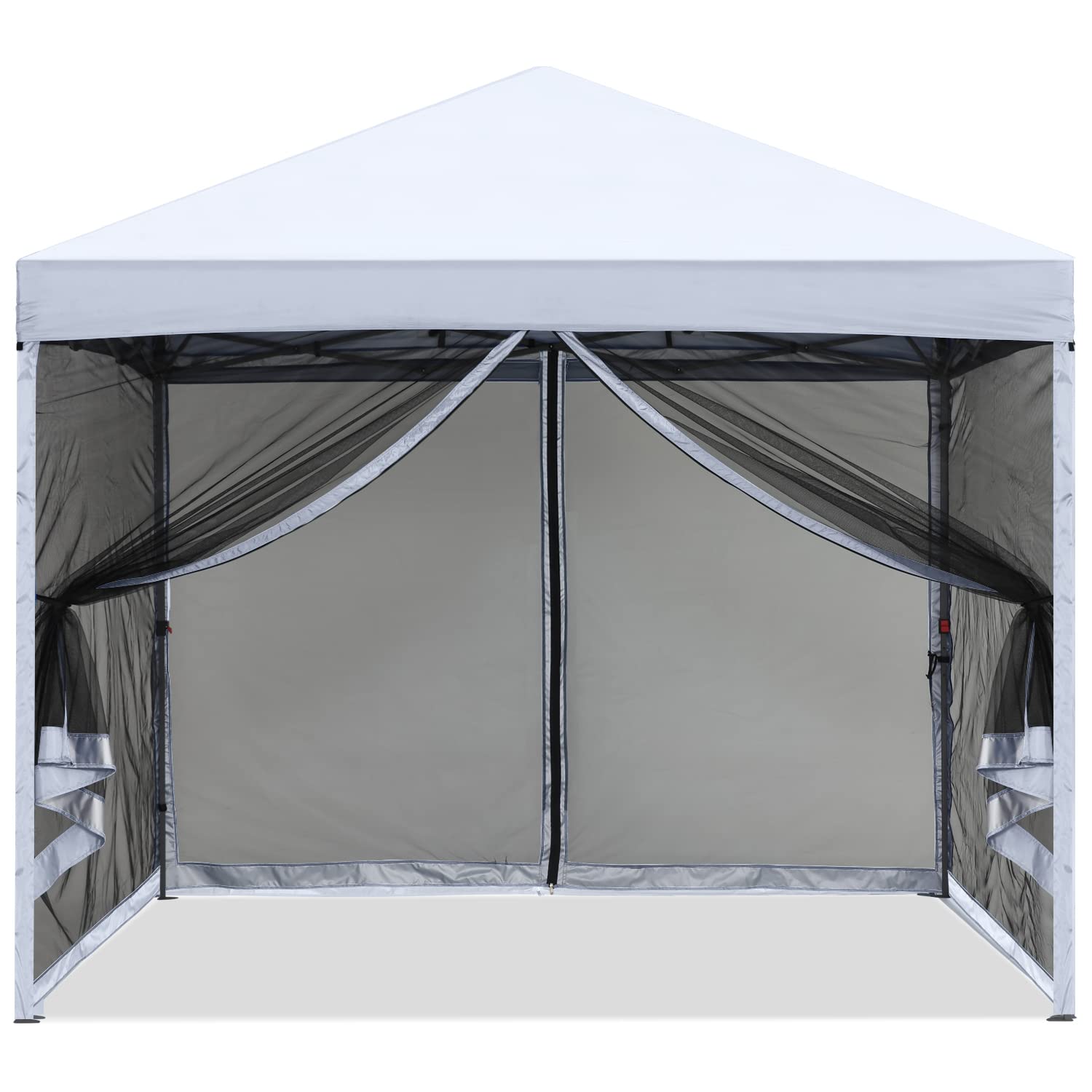 MASTERCANOPY 10x10 White Pop-Up Canopy Tent with Netting Screen Walls – Instant Shelter for Outdoor Events, Camping, Beach & Backyard Parties