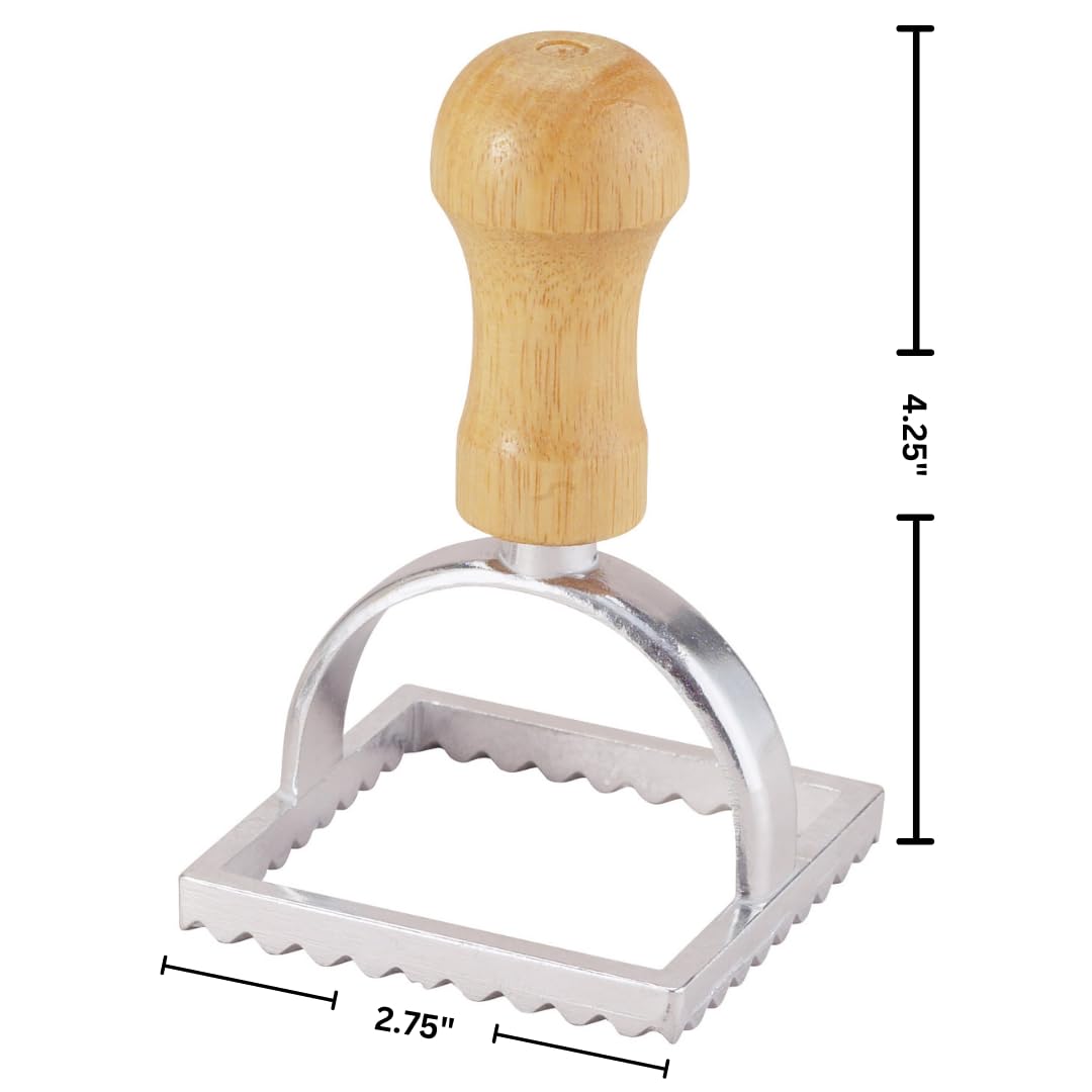Fantes Ravioli Maker Stamp Set - 2.75-Inch Square Pasta Cutter with Wooden Handle & Fluted Edge | Authentic Italian Market Original Since 1906 | Perfect for Homemade Pasta, Dumplings & Italian Cooking