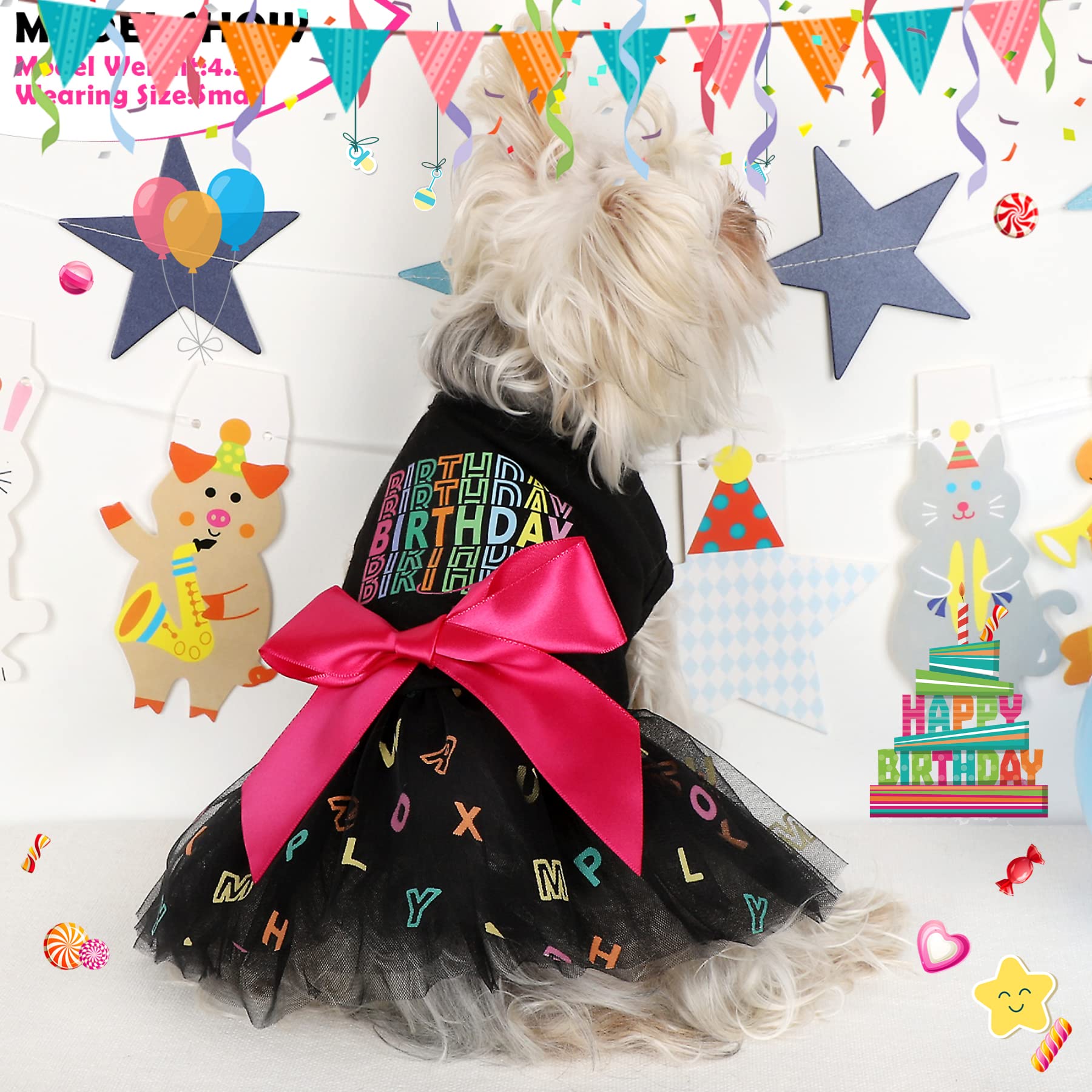 Small Dog Dresses for Girls - Mesh Summer Puppy Outfit for Yorkie & Chihuahua | Teacup Dog Clothes & Cat Princess Dress | Birthday Shirt & Apparel in XS Black | Perfect for Pet Parties & Special Occasions