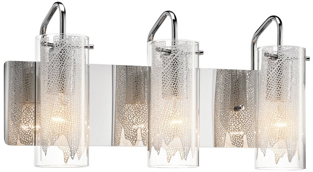 Elan Lighting 83070 Krysalis 3-Light Bathroom Vanity Fixture - Chrome Finish with Clear Glass & White Metal Filigree Shade - Perfect for Modern Bathroom Lighting and Home Decor