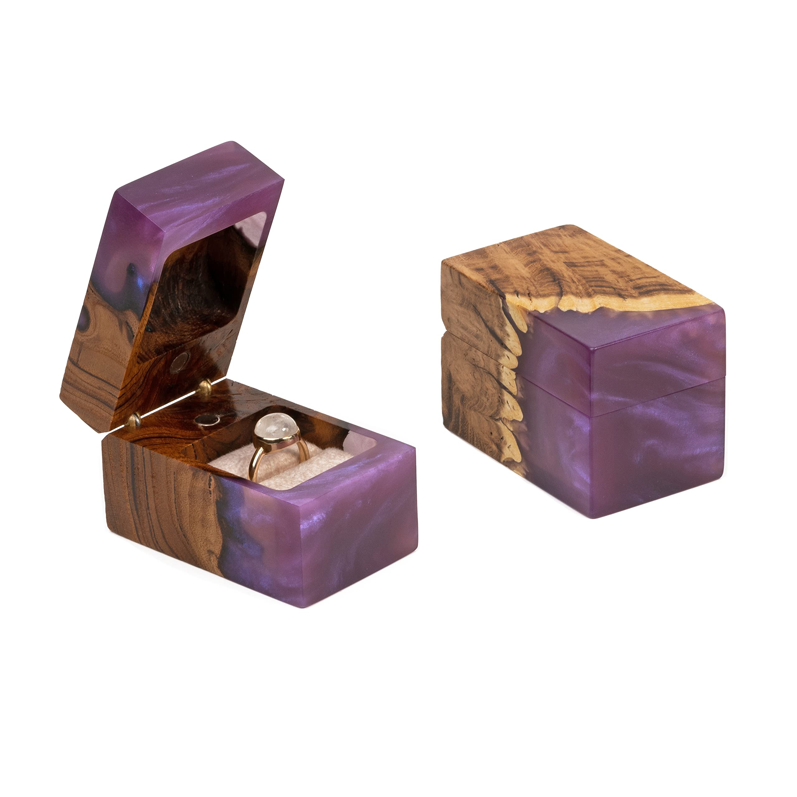 Exquisite Handcrafted Wooden Ring Box for Engagement & Wedding - Unique Proposal Ring Holder for Women & Men - Elegant Purple Accord Single Ring Bearer Box - Perfect for Wedding Proposals, Vow Renewals & Special Occasions