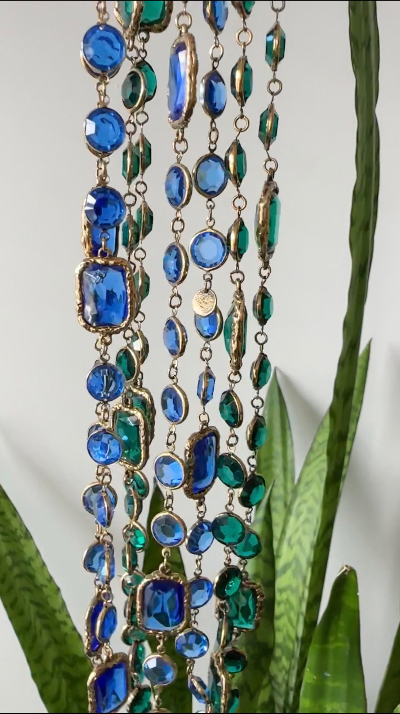 Vintage Chanel 1981 Blue Gripoix Glass Chicklet Sautoir Necklace - Elegant Statement Jewelry for Women, Perfect for Parties, Weddings & Special Occasions