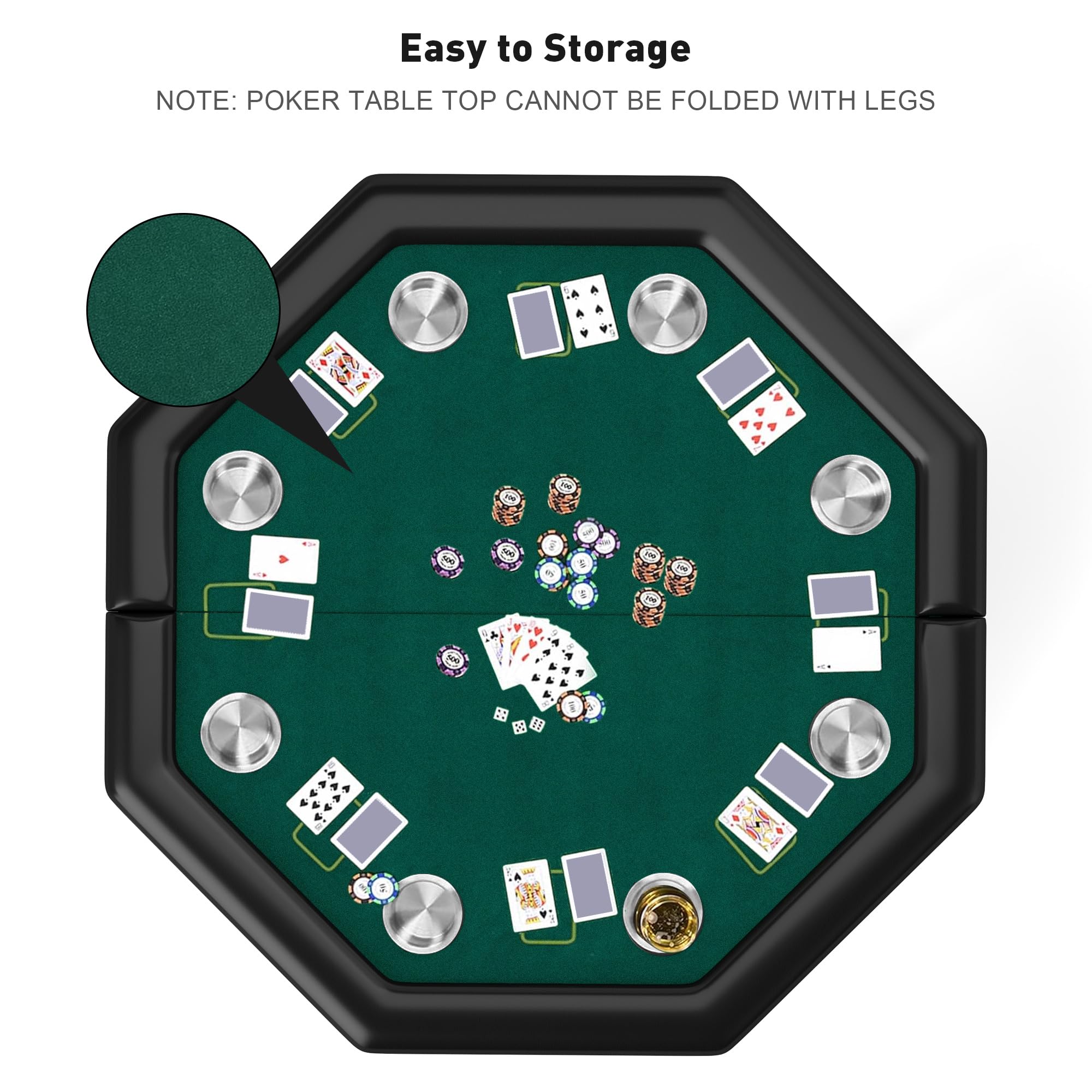 Premium Foldable Octagon Poker Table with Stainless Steel Cup Holders - Casino Style Texas Hold'em & Blackjack Game Table with Green Speed Felt - Perfect for Home Game Nights, Casino Parties, and Poker Tournaments
