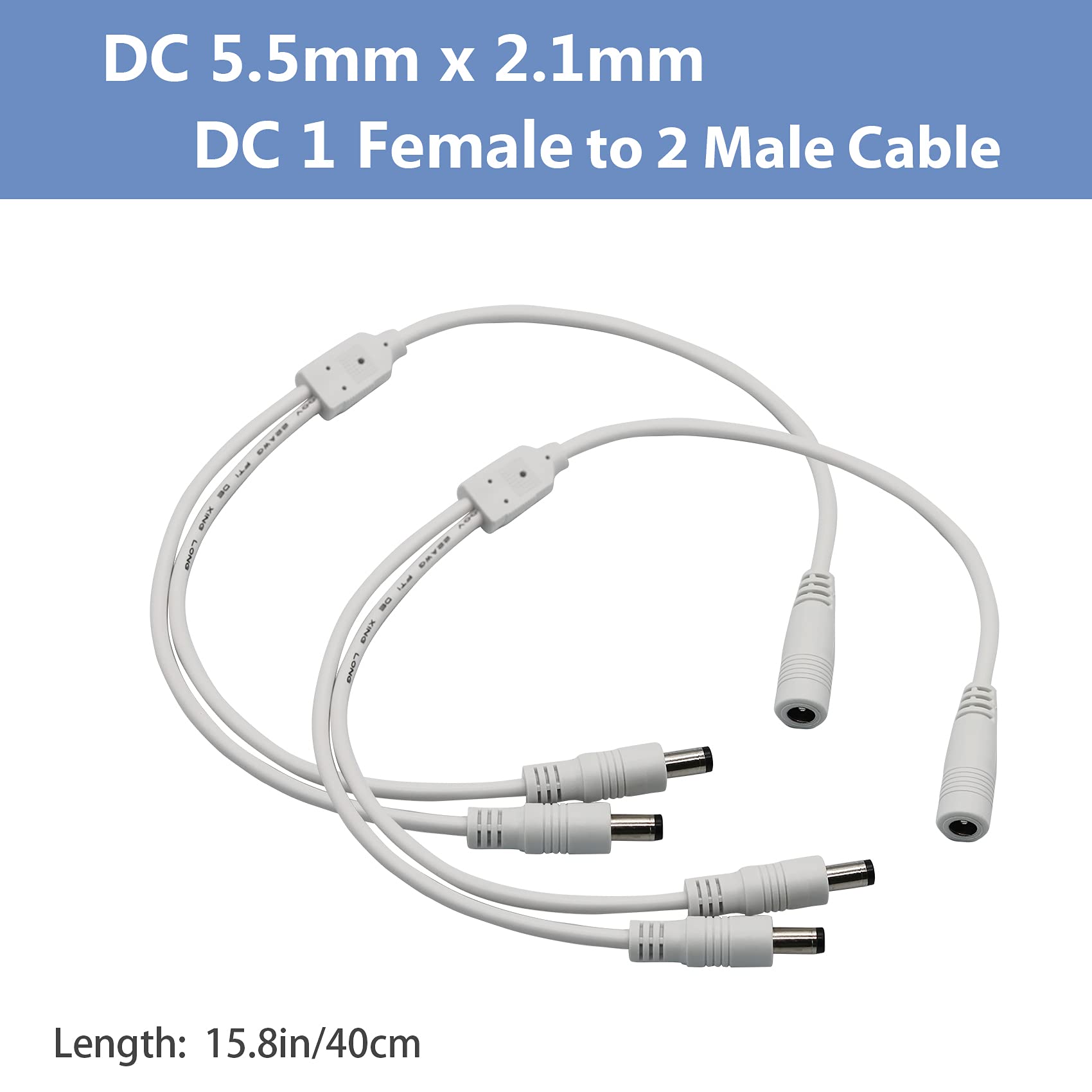 PAUTIX 2-Pack DC 1 Female to 2 Male 5.5mm x 2.1mm Power Splitter Cable - Y Adapter for LED Strip Lights, CCTV Security Cameras, Routers & Electronics - Extend Power Supply to Multiple Devices