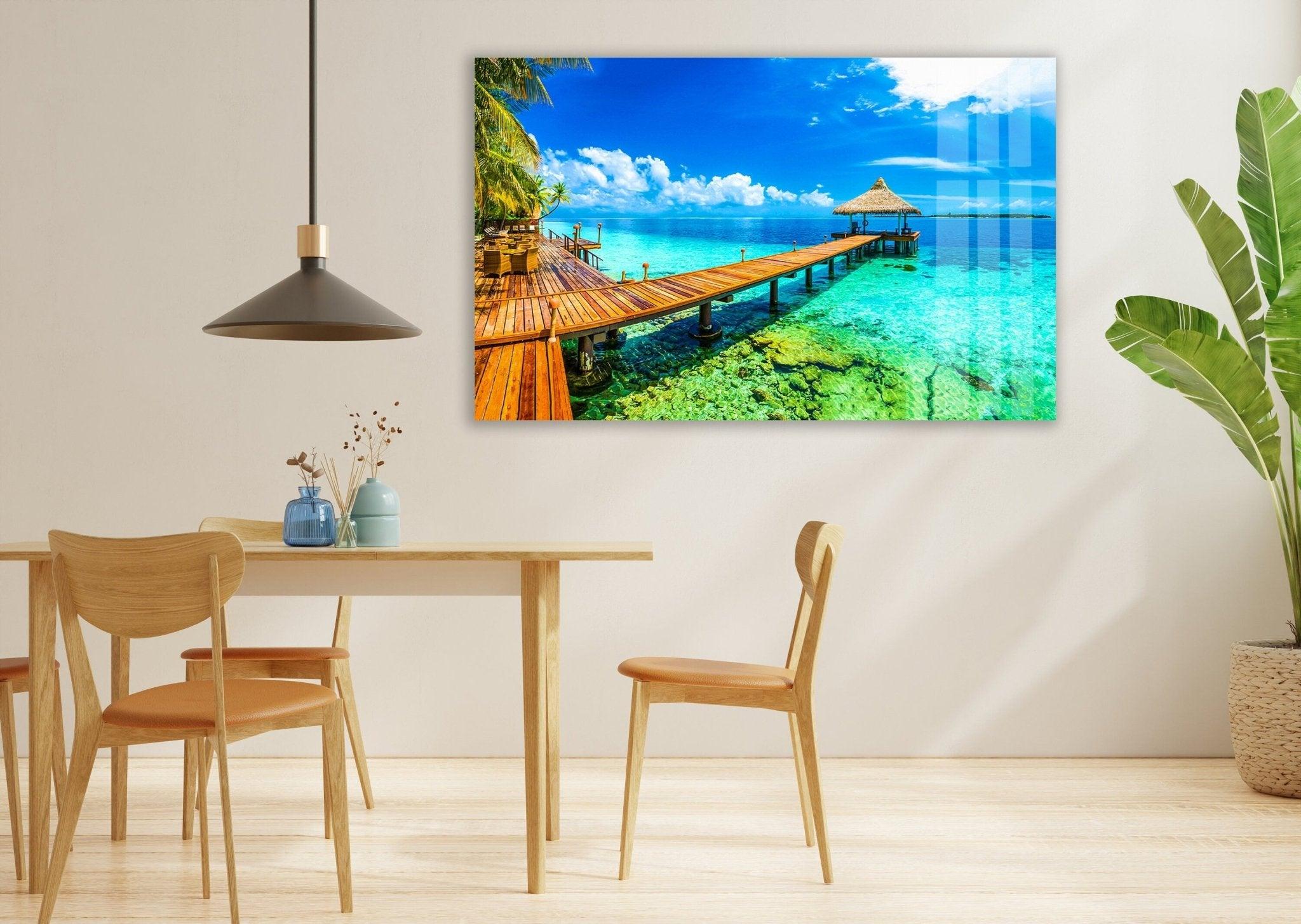 Stunning Tropical Island Glass Wall Art - Handmade Beach Decor for Living Room, Bedroom & Office - Perfect Coastal Home Accent