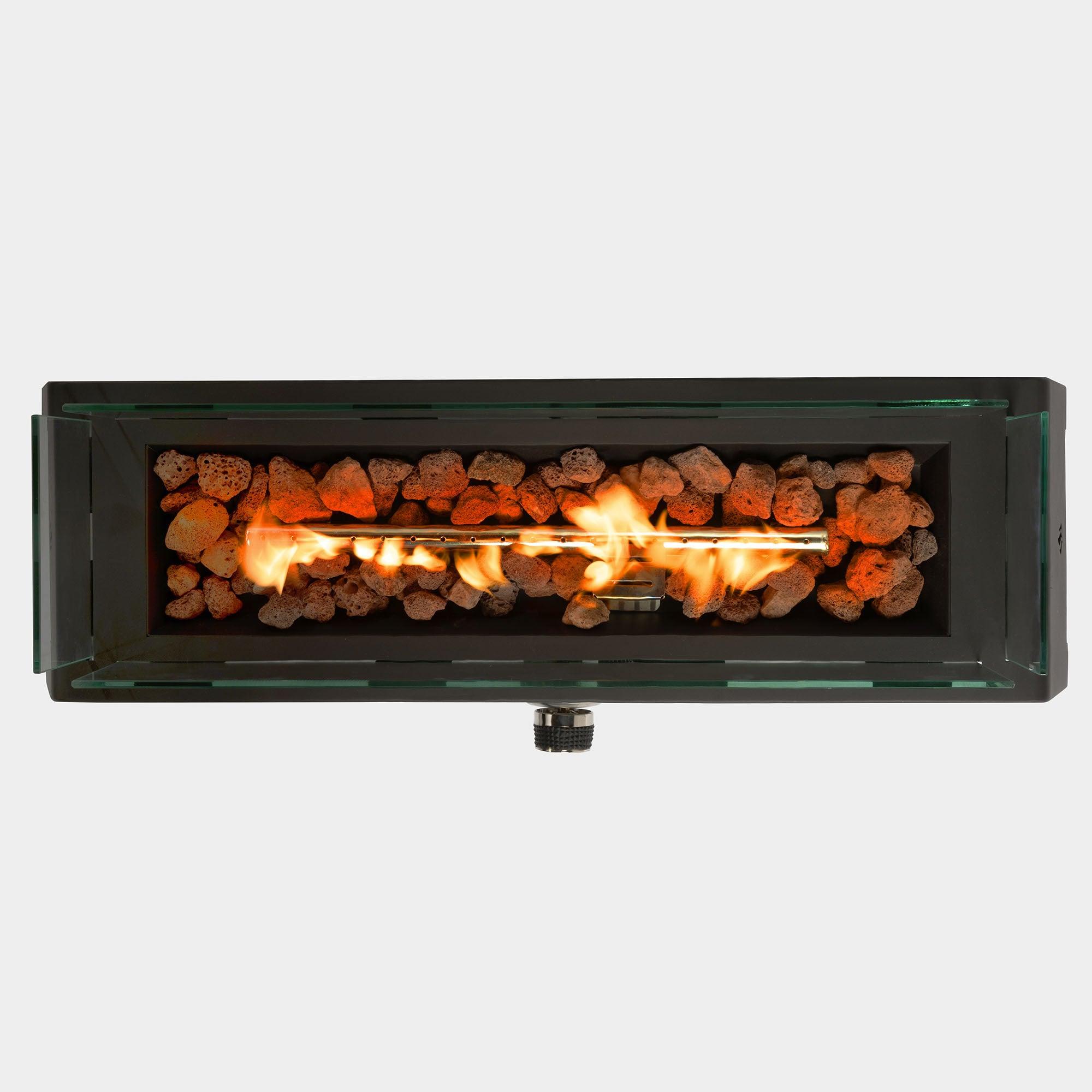 28 Inch Portable Tabletop Fire Pit - Propane Gas Fire Pit with Quick Connect Joint, Glass Wind Guard & Lava Rocks for Outdoor Patio, Deck, Backyard, Camping & Picnic Use
