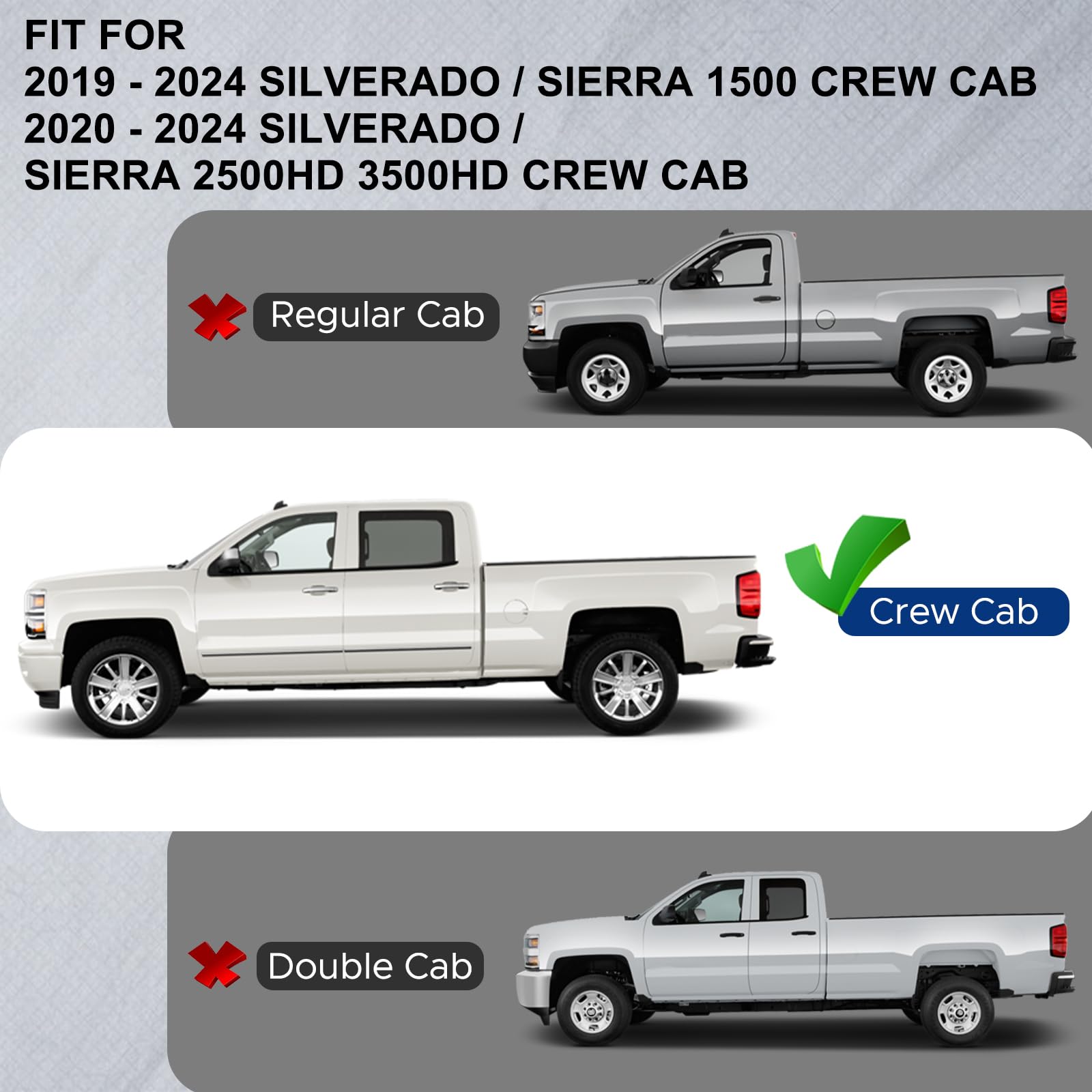 Stainless Steel Running Boards for Chevy Silverado & GMC Sierra 1500/2500HD/3500HD Crew Cab (2019-2024) - 6.5
