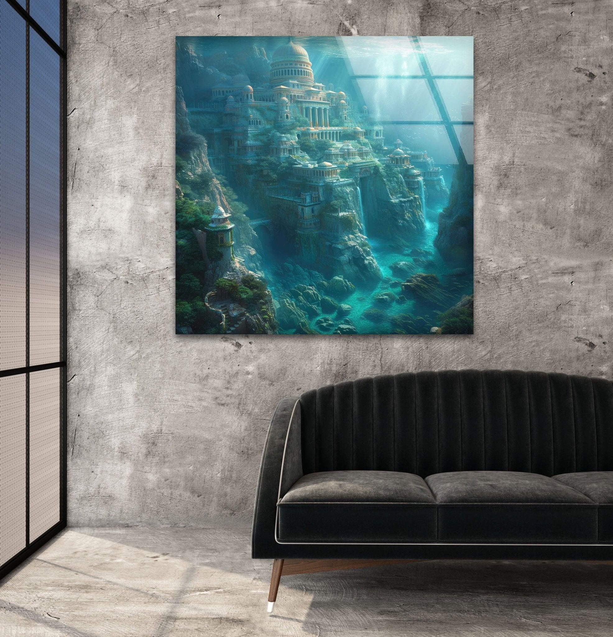 Atlantis Glass Wall Art - Stunning Ocean-Themed Decorative Glass Panel for Living Room, Bedroom & Office | Perfect for Home & Office Decor