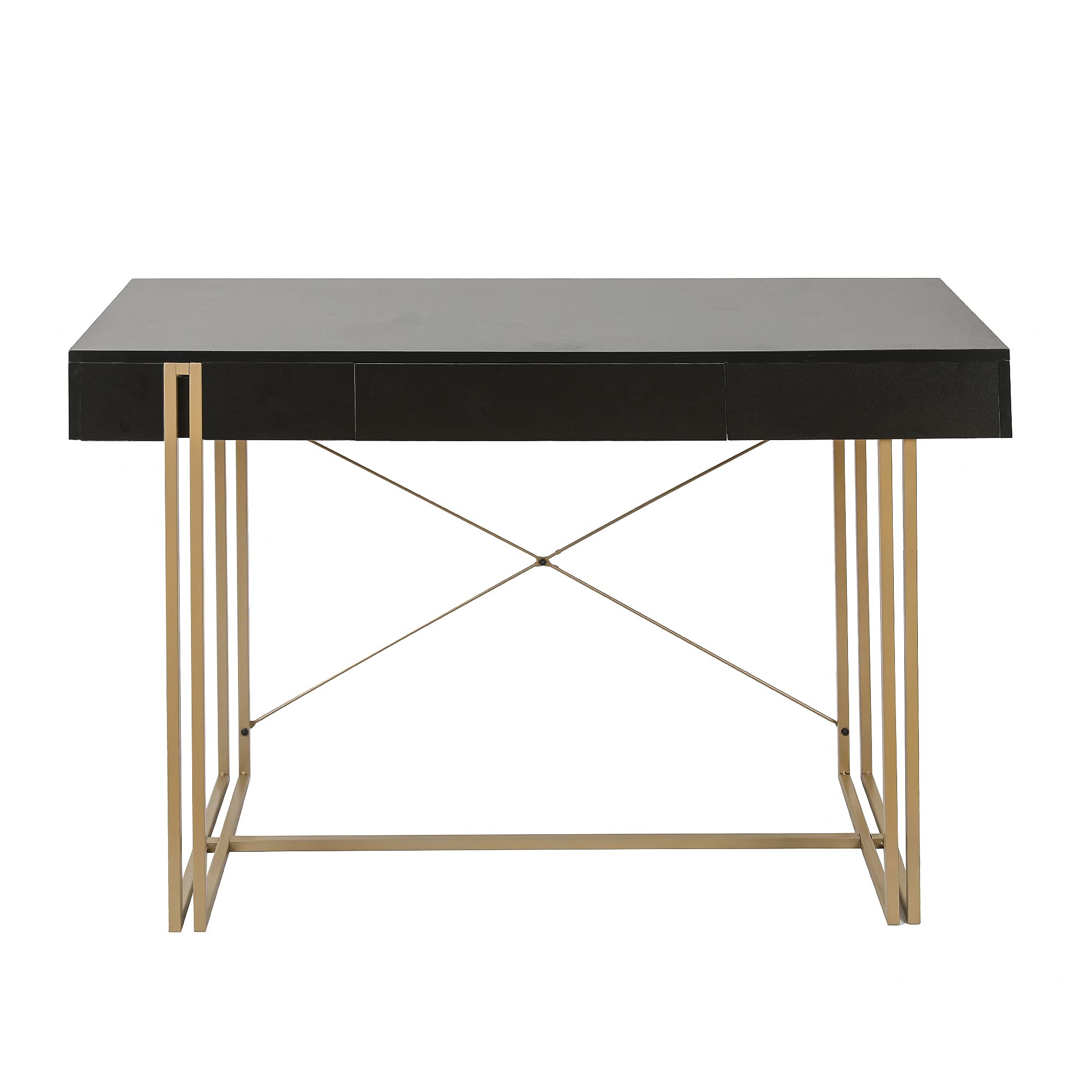 LuxenHome 47 Inch Black Modern Wood & Metal Drawer Desk - Makeup Vanity, Dressing Table, Home Office Computer Laptop Writing Desk with Sturdy Metal Frame - Perfect for Bedroom, Living Room & Office Workspace