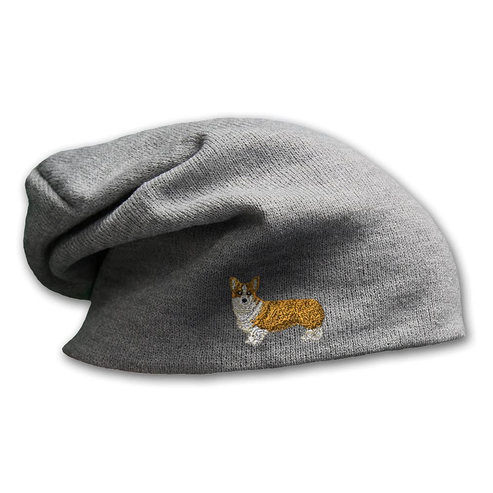 Pembroke Welsh Corgi Dog Embroidered Slouchy Beanie - Soft Knit Skull Cap for Men & Women | Winter Warm Hat for Outdoor Activities, Dog Lovers Gift