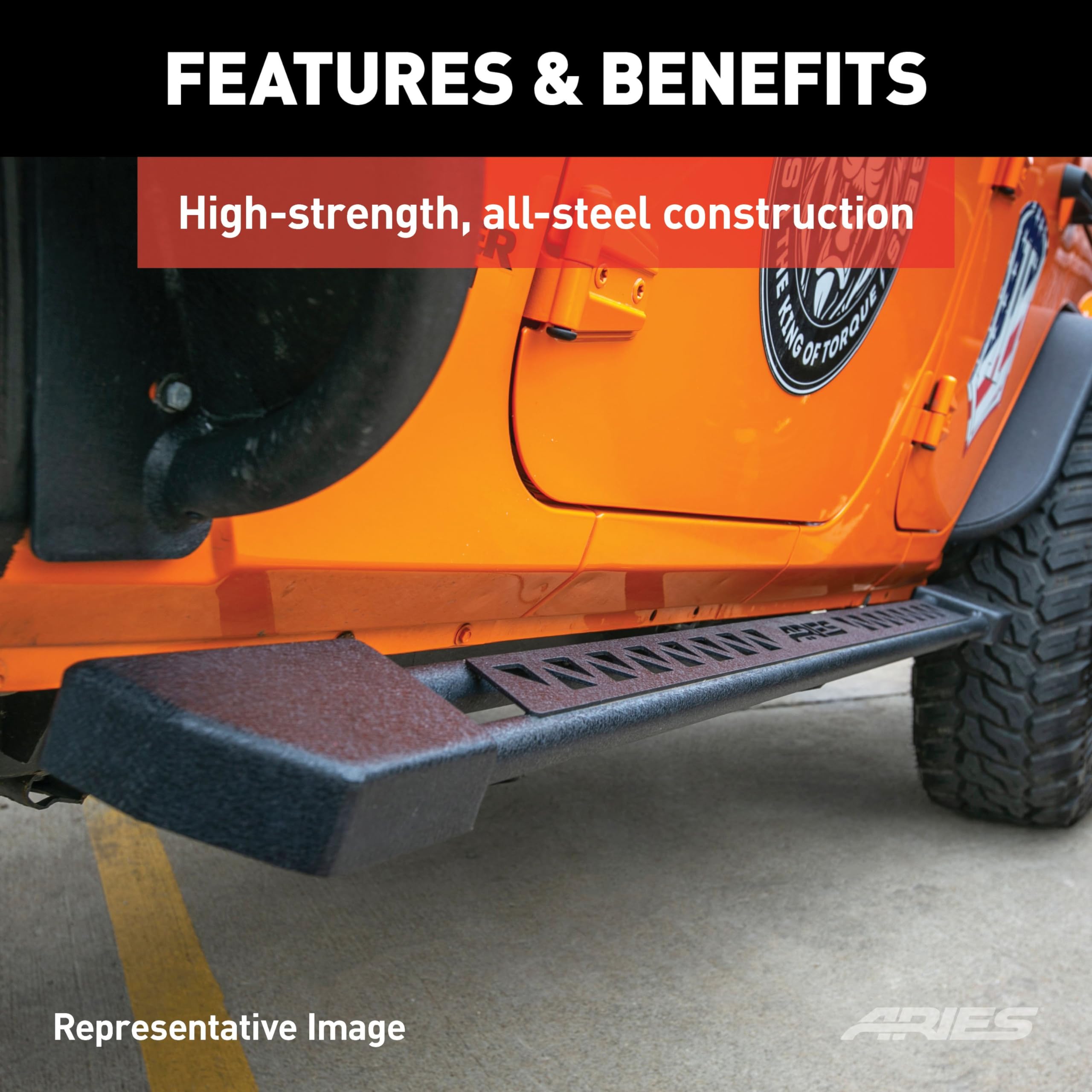 ARIES 2074100 Black Steel Rocker Step Guard Running Boards for Jeep Wrangler JK - Heavy Duty Side Steps for Easy Entry & Off-Road Protection