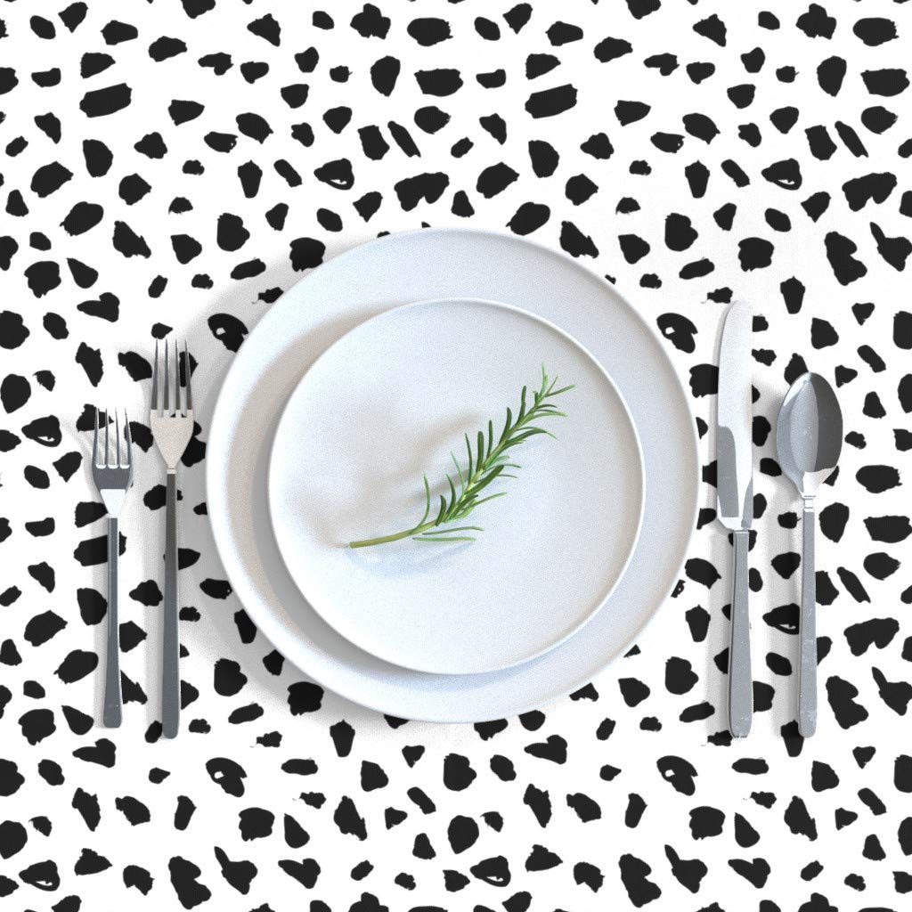 Custom Black White Abstract Dalmatian Spots Cotton Sateen Tablecloth 70