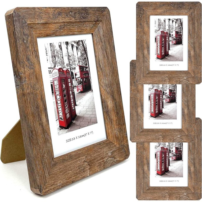Set of 4 Brown Wooden 4x6 Picture Frames - Perfect for Family Photos, Wall Decor, and Home Office Display - Stock Up Today!