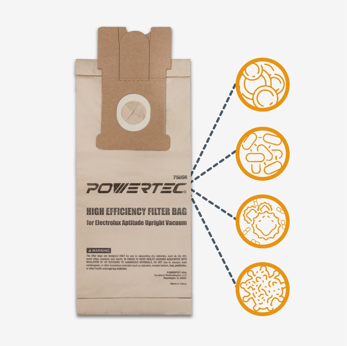 POWERTEC EL204B Vacuum Bags 20PK - Compatible with Electrolux, Aptitude Upright 5010, EL5010, EL5010A, EL5010A-1, EL5010AZ - Replacement Dust Filter Bags (75056-P2) - Ideal for Home Cleaning, Pet Hair Removal & Allergen Reduction