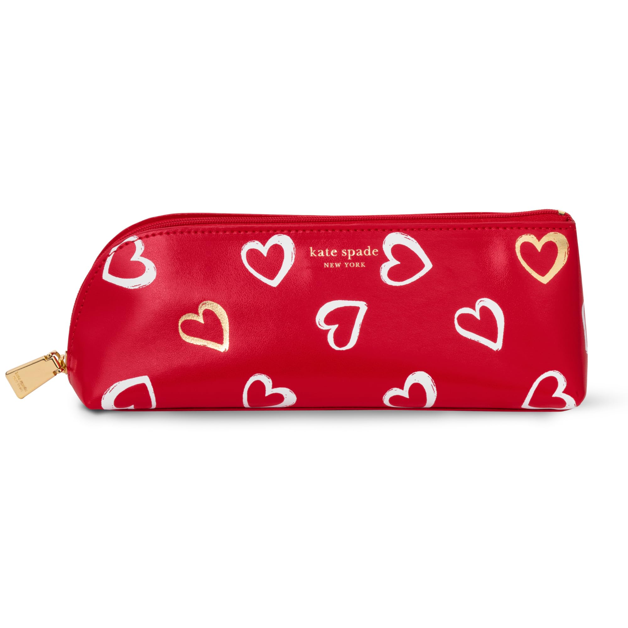 Kate Spade New York Heart Print Pen & Pencil Case Set - Includes 2 Pencils, Sharpener, Eraser, Ruler - Stylish Zip Pouch for Office, School, Work & Travel Organization (Brushstroke Hearts Design)