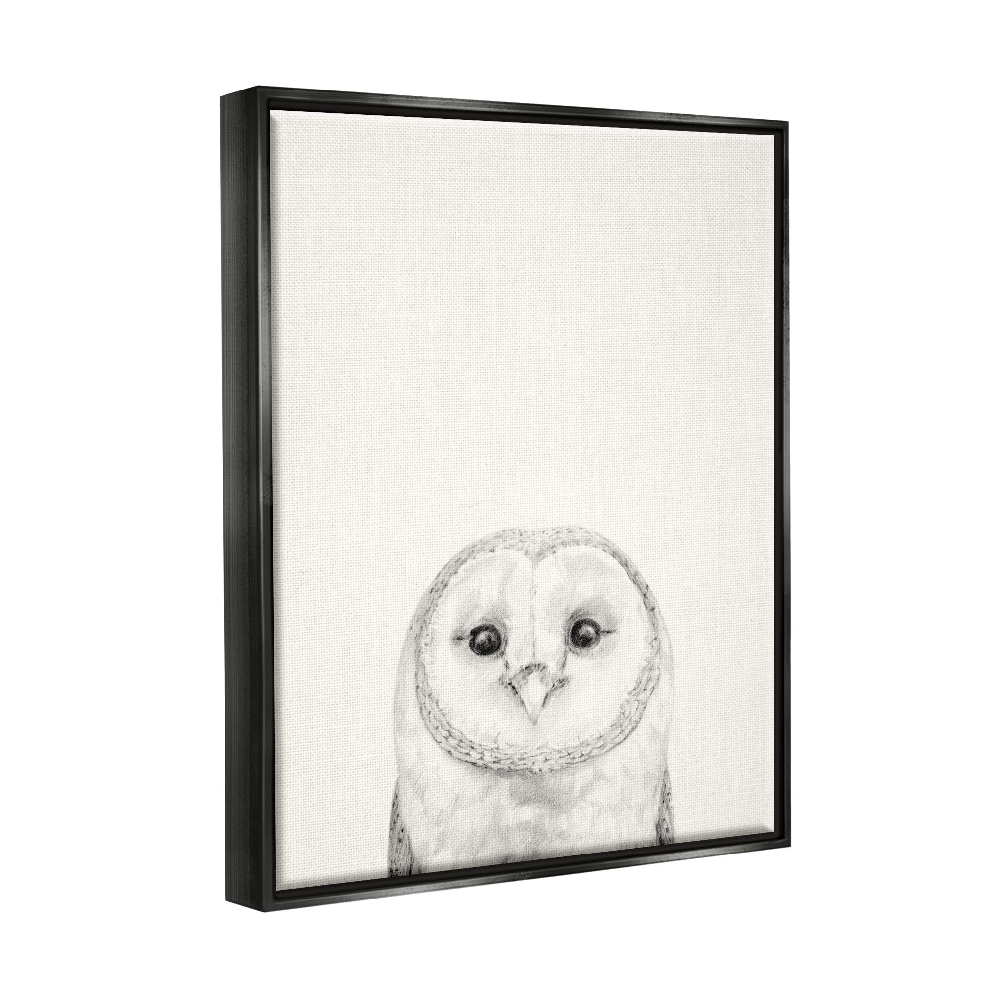 Stupell Industries Grey Owl Portrait Drawing by Victoria Borges - Floater Frame Wall Art for Living Room, Bedroom & Office Decor