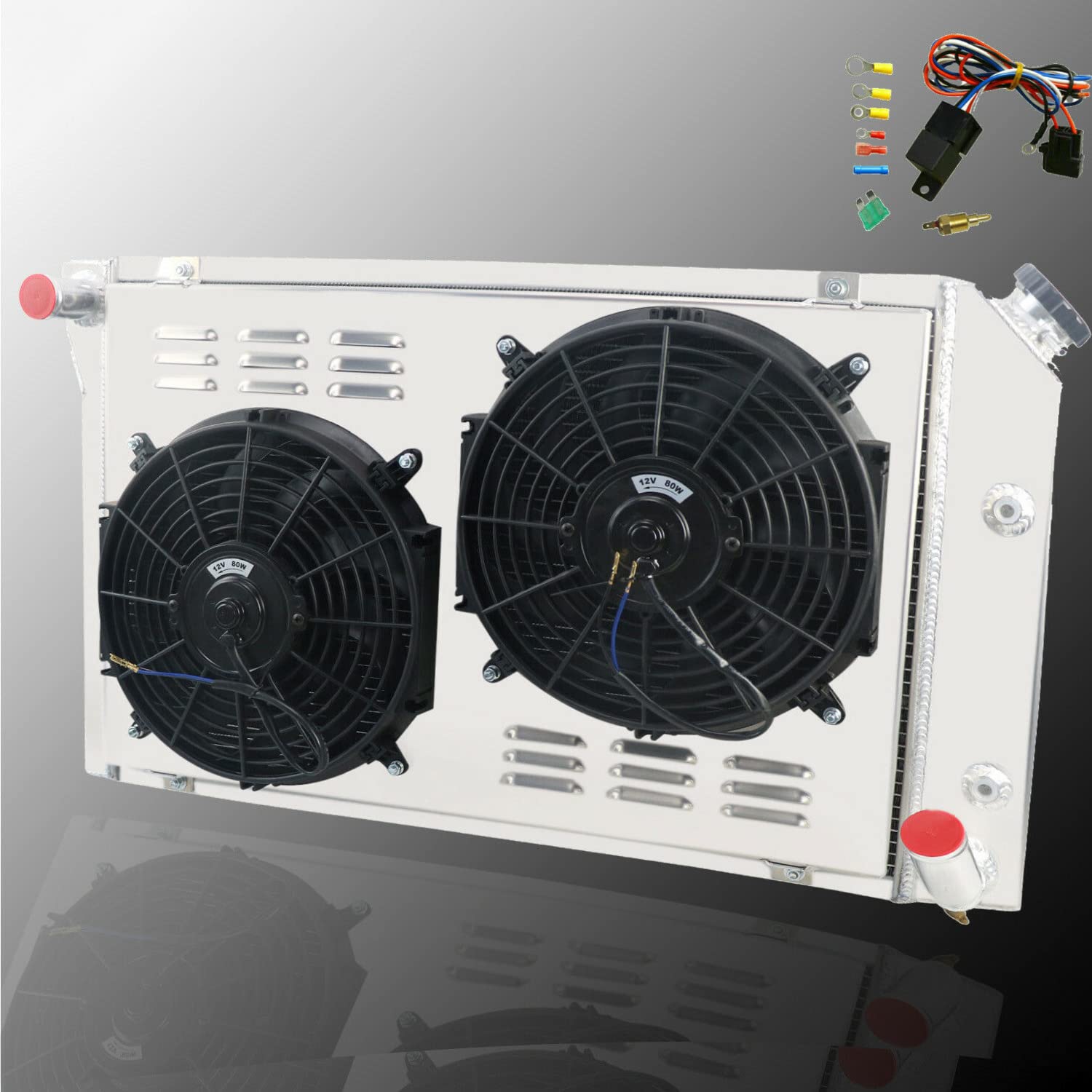 3 Row Aluminum Radiator for Chevy Corvette C3 1977-1982 - Fits 5.0L 5.7L V8 350 305 Engine with Electric Fans & Wiring Relay Kit - High Performance Cooling Upgrade for Hot Weather & Track Use