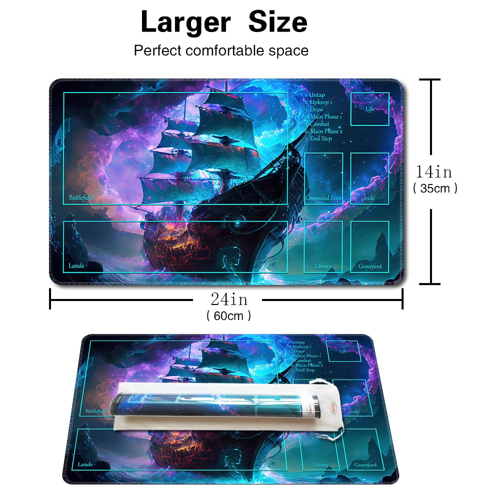 Premium MTG Playmat with Free Plastic Storage Tube & Bag - Stitched Field Rules Zones for Magic: The Gathering Card Game | Beginner-Friendly Gaming Accessory for Tournaments, Casual Play & Collectors
