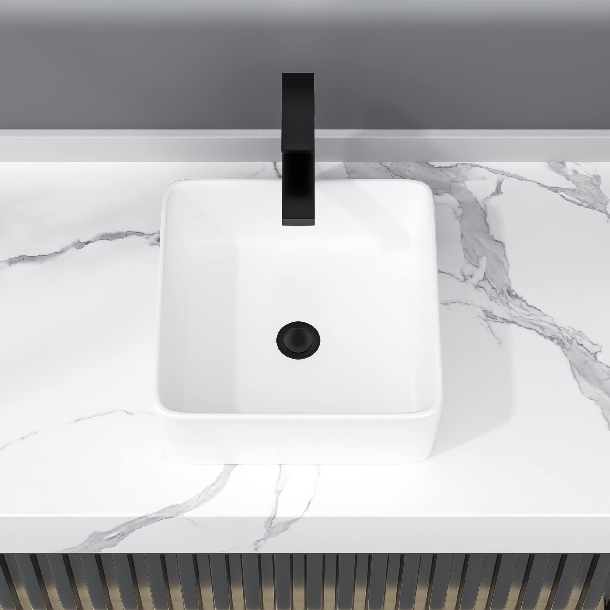 Donsdey 15x15 Inch White Square Vessel Sink - Ceramic Porcelain Above Counter Bathroom Vanity Sink Bowl for Modern & Contemporary Home Decor | Perfect for Powder Rooms, Guest Baths & Master Bathroom Renovations