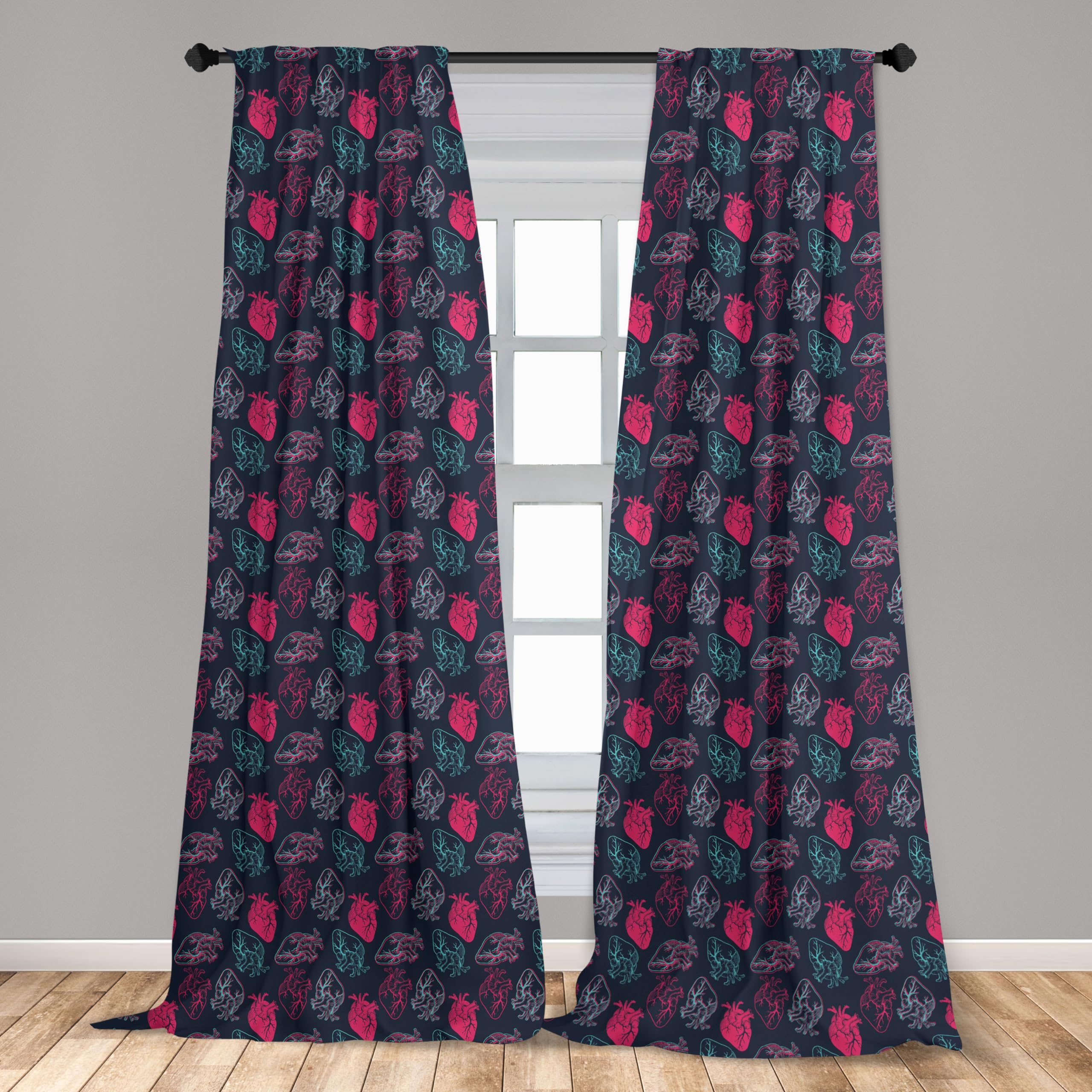 Ambesonne Human Anatomy Curtains - Anatomical Heart Veins & Stems Design, 2 Panel Window Treatments for Living Room & Bedroom, 28