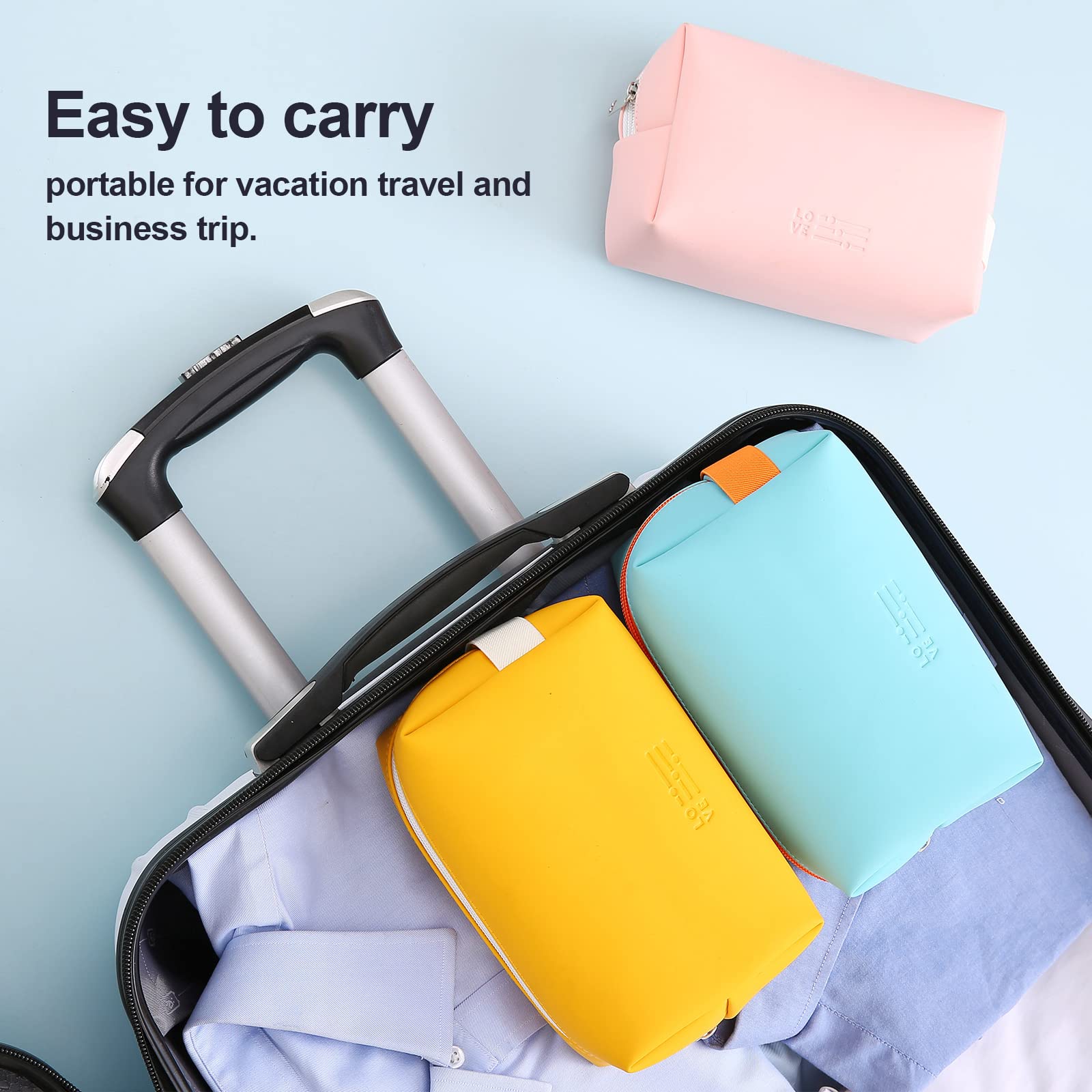 Stylish Small Makeup Bag for Women - Portable Travel Cosmetic Organizer with Zipper, Waterproof PU Leather Toiletry Pouch (Light Blue) - Perfect for Travel, Gym & Daily Essentials Storage