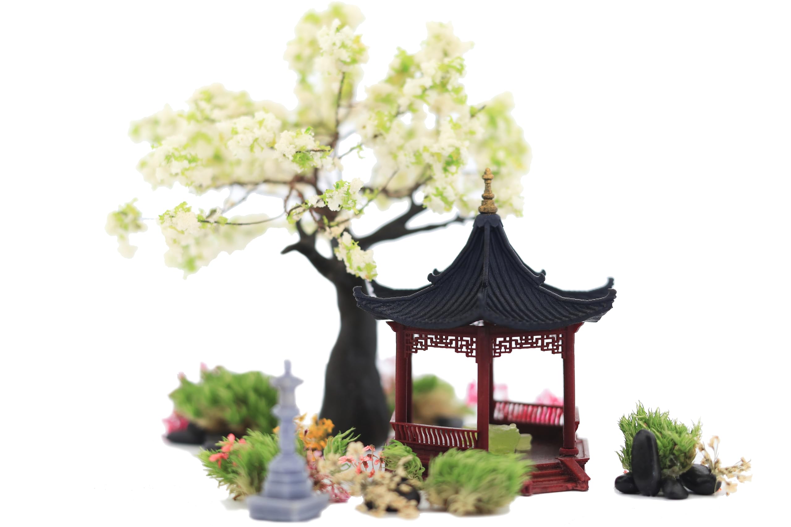 Mini Chinese Pavilion - Aquarium Decor, Zen Garden Kit, Fish Tank Ornaments, Miniature House Model, Dollhouse Accessories, Fairy Garden Decorations, Terrarium Plants Decor (VDSCN0130-R) - Perfect for Home Office Desk, Feng Shui Display & Miniature Landscape Design