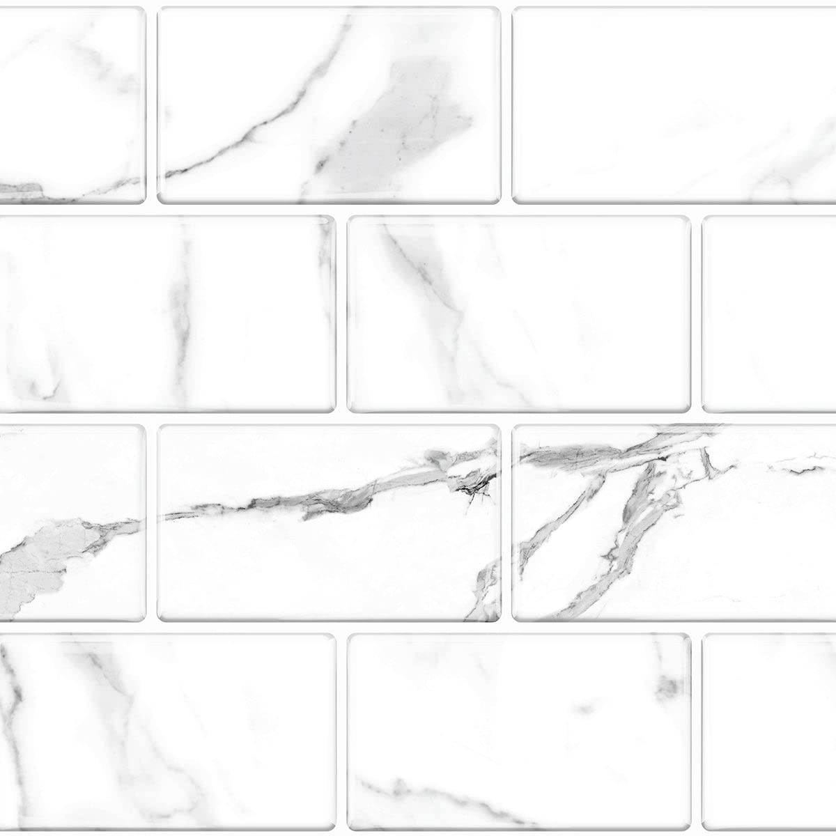 Tic Tac Tiles Peel and Stick Wall Tiles - Thicker Subway Brick Design (10 Pack, Marble White) - Perfect for Kitchen Backsplash, Bathroom Walls & DIY Home Decor