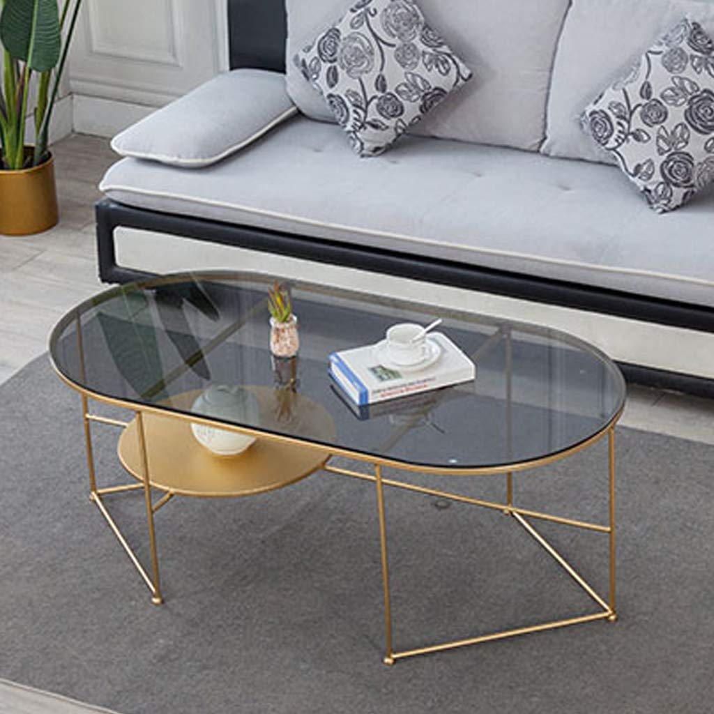 Modern Oval Coffee Table with Tempered Glass Top & Gold Metal Frame - Creative Side Table, End Sofa Table for Living Room Furniture - Perfect for Small Spaces, Lounge Areas & Contemporary Home Decor