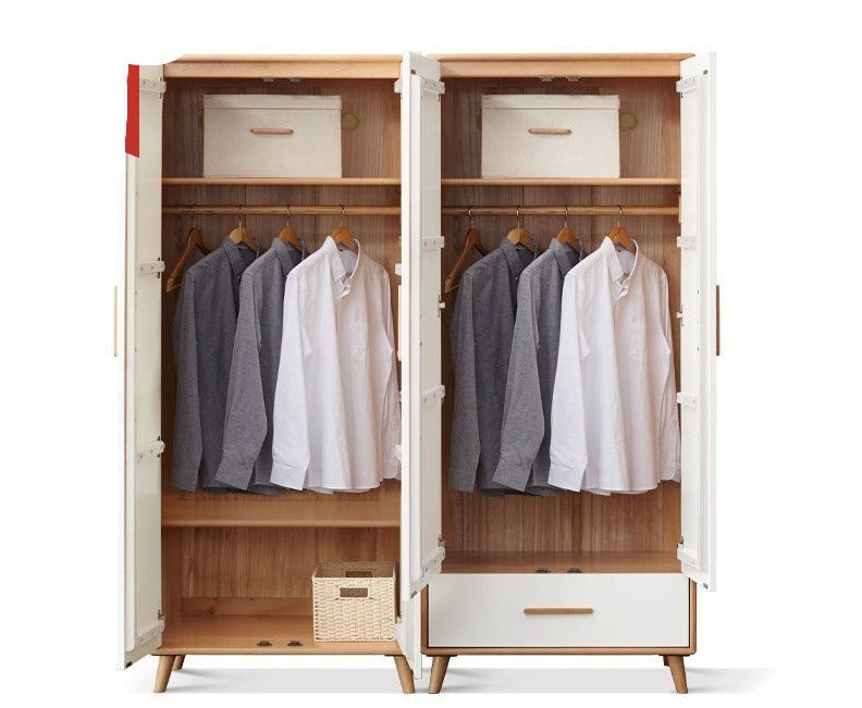 Solid Beech Wood Wardrobe Set - Modern Closet Organizer for Bedroom, Living Room & Office Storage