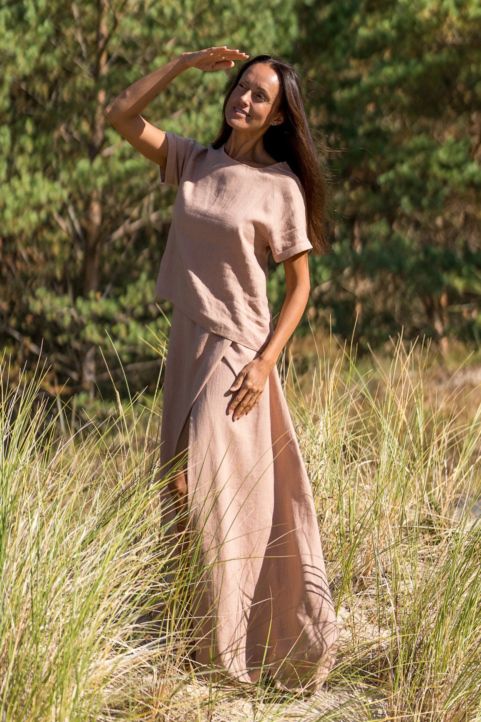 Powder Blue Linen Maxi Skirt for Women - Boho Wrap Beach Skirt with Side Slit | Perfect for Summer Vacations, Beach Getaways & Casual Outings