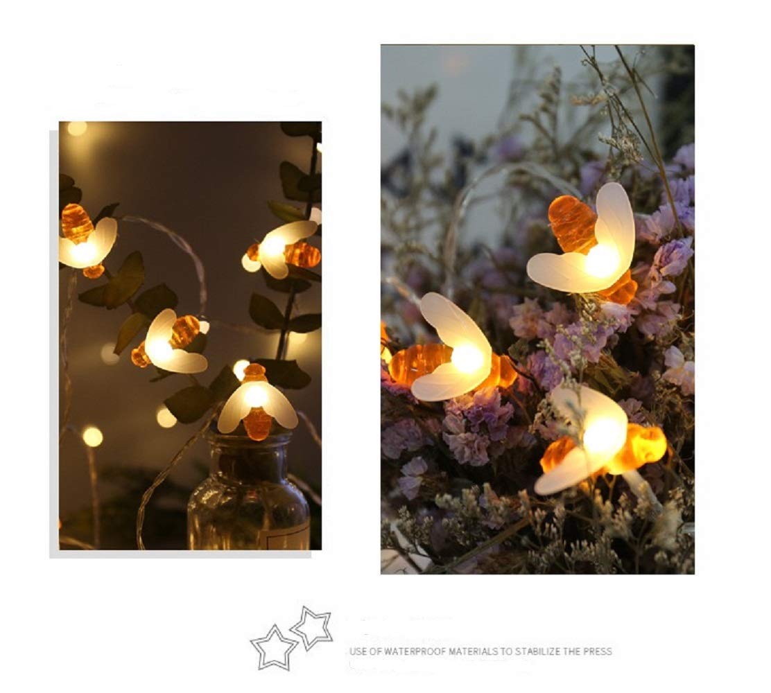 Merdeco 50 LED Honeybee Fairy String Lights - 16ft Warm White for Party & Wedding Decor