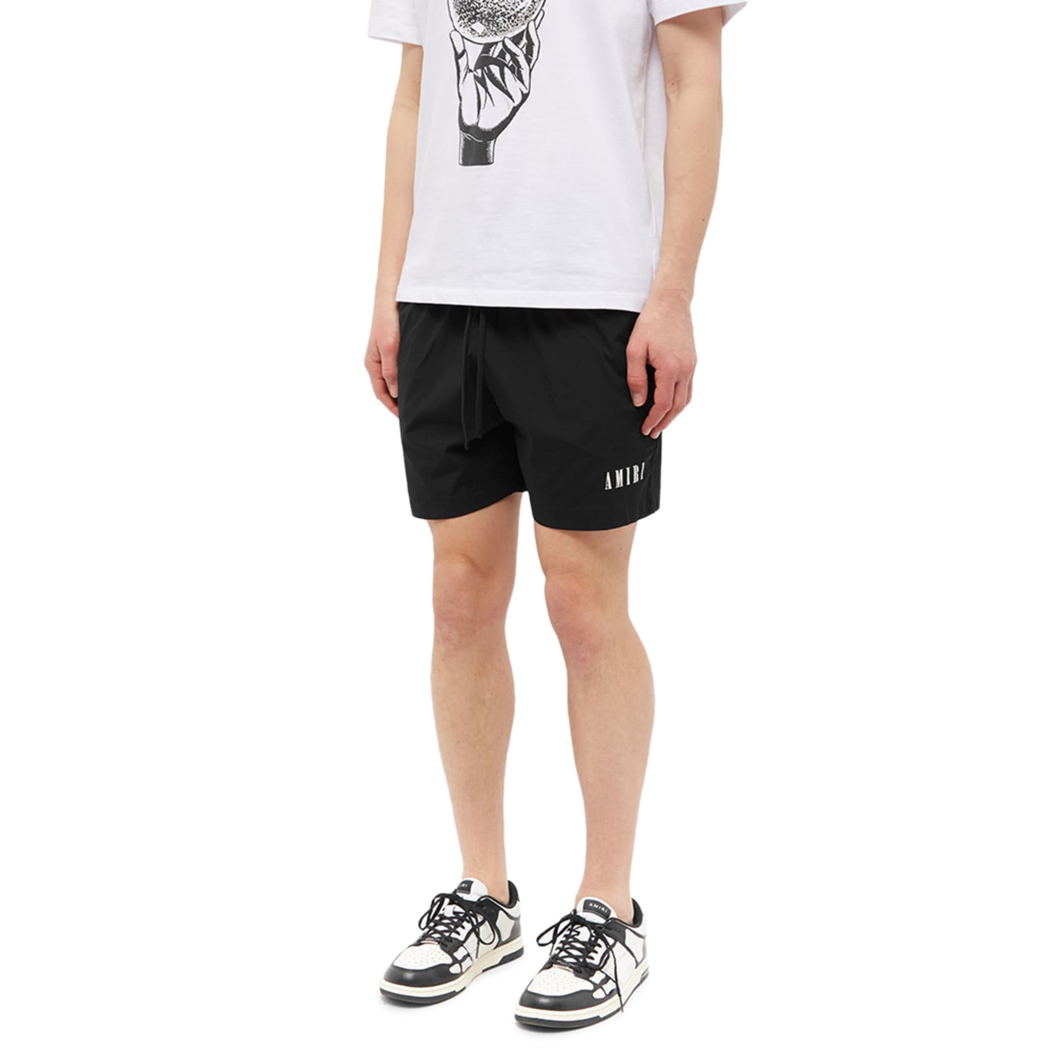 Amiri Core Logo Swim Shorts for Men - Black Quick-Dry Swim Trunks with Adjustable Waistband - Perfect for Beach, Pool, and Summer Vacations