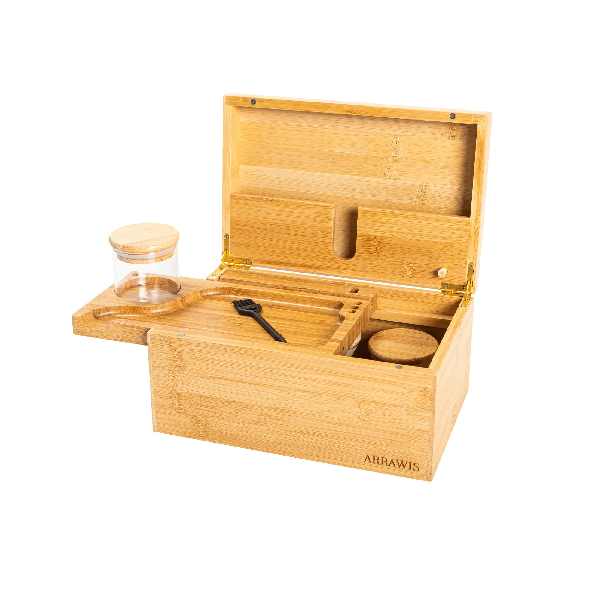 Premium Bamboo Storage Box Set - Multipurpose Decorative Organizer with Removable Tray, Magnetic Lock & 2 Glass Jars - Natural Home Office Storage Solution for Jewelry, Spices, Tea, Makeup & Crafts